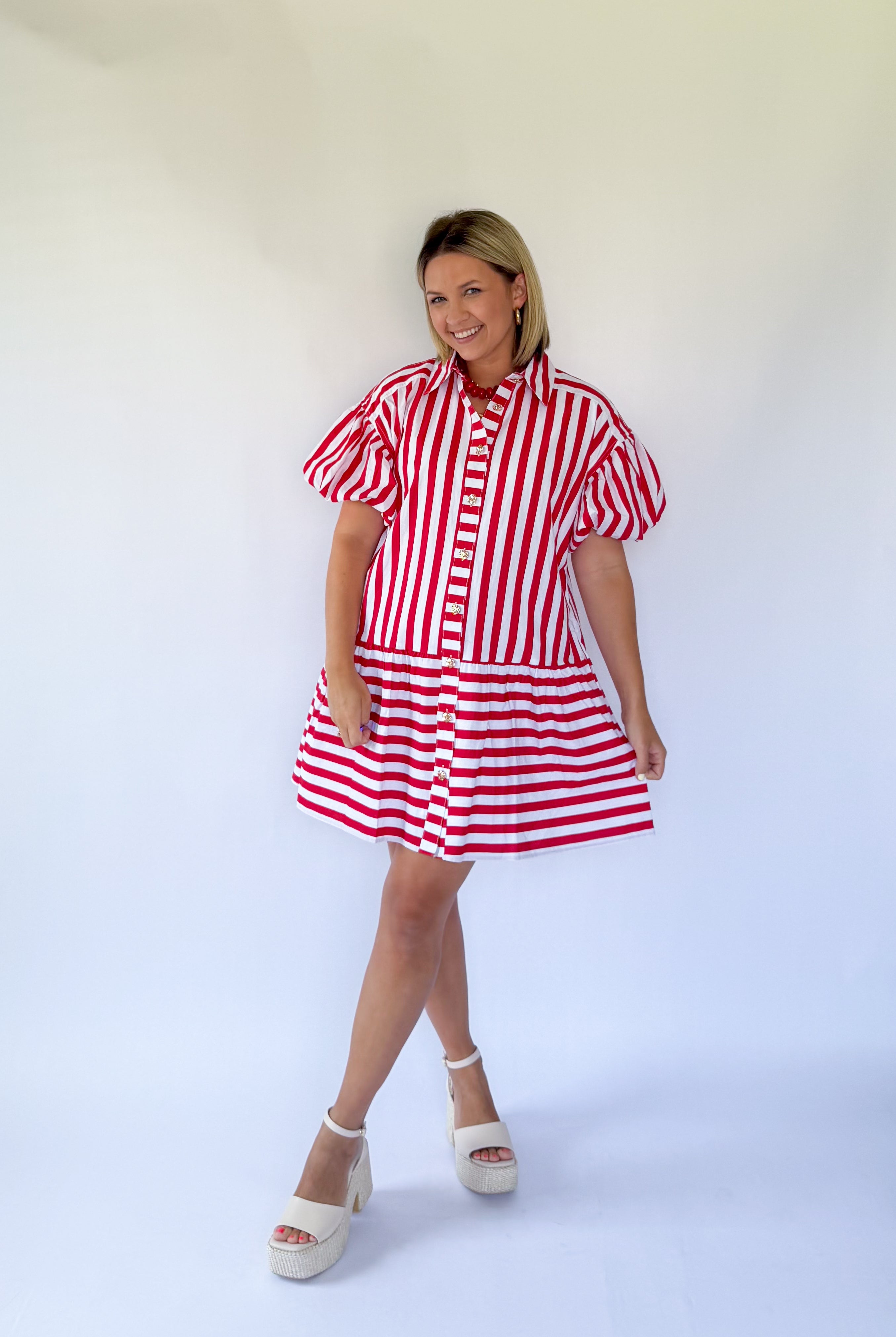entro red & white stripe mini dress