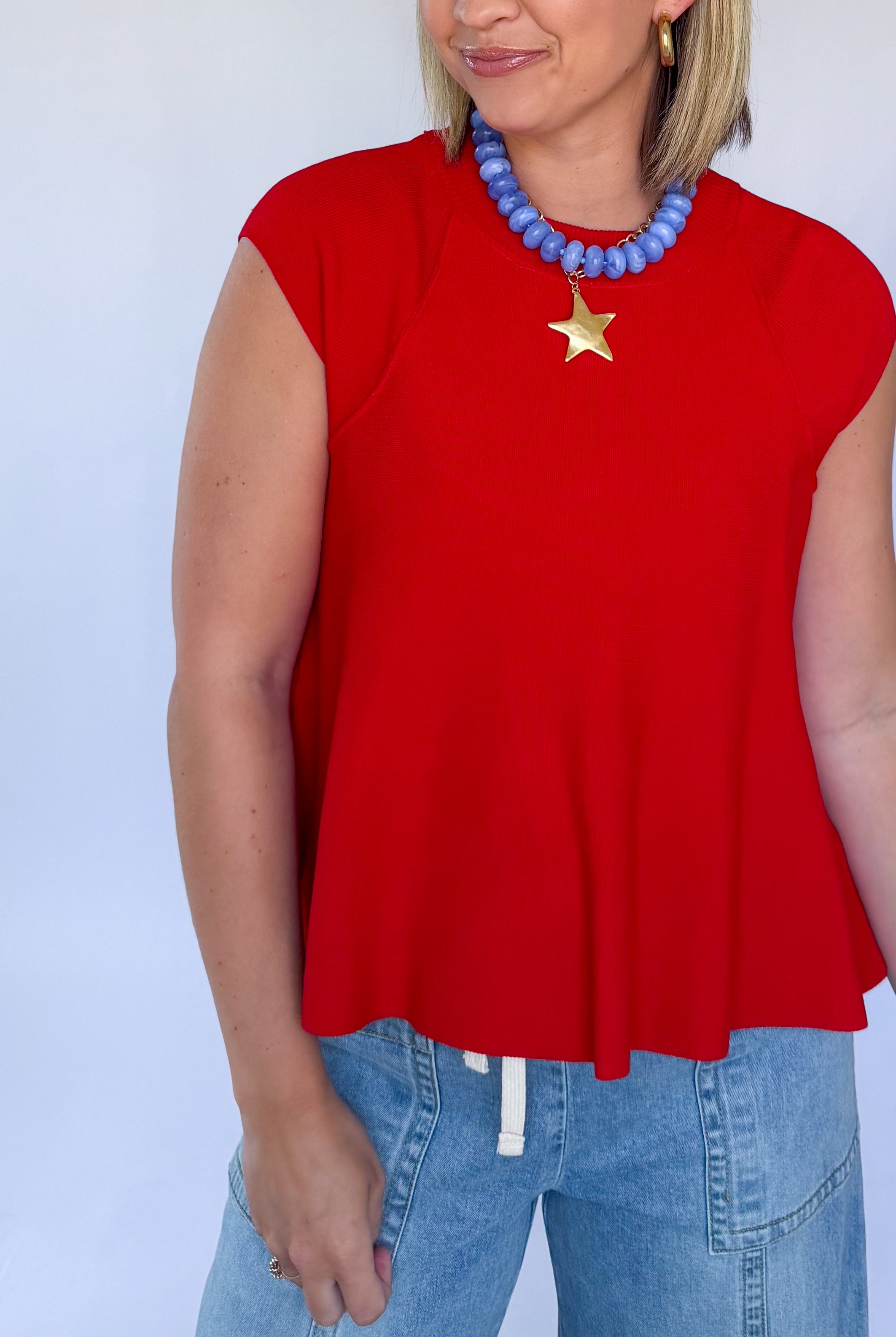 entro cap sleeve red top