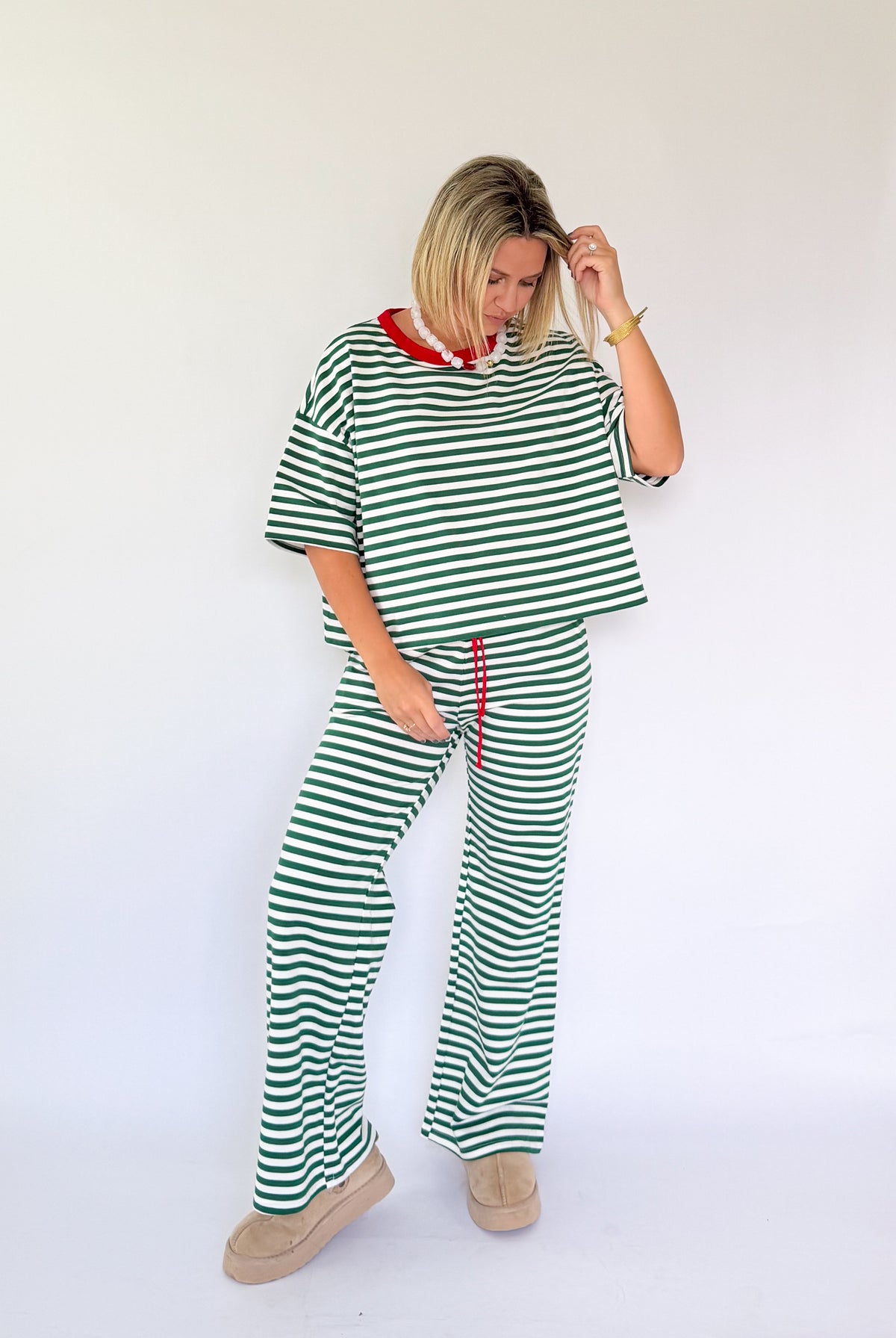 bucketlist green and white stripe comfy set