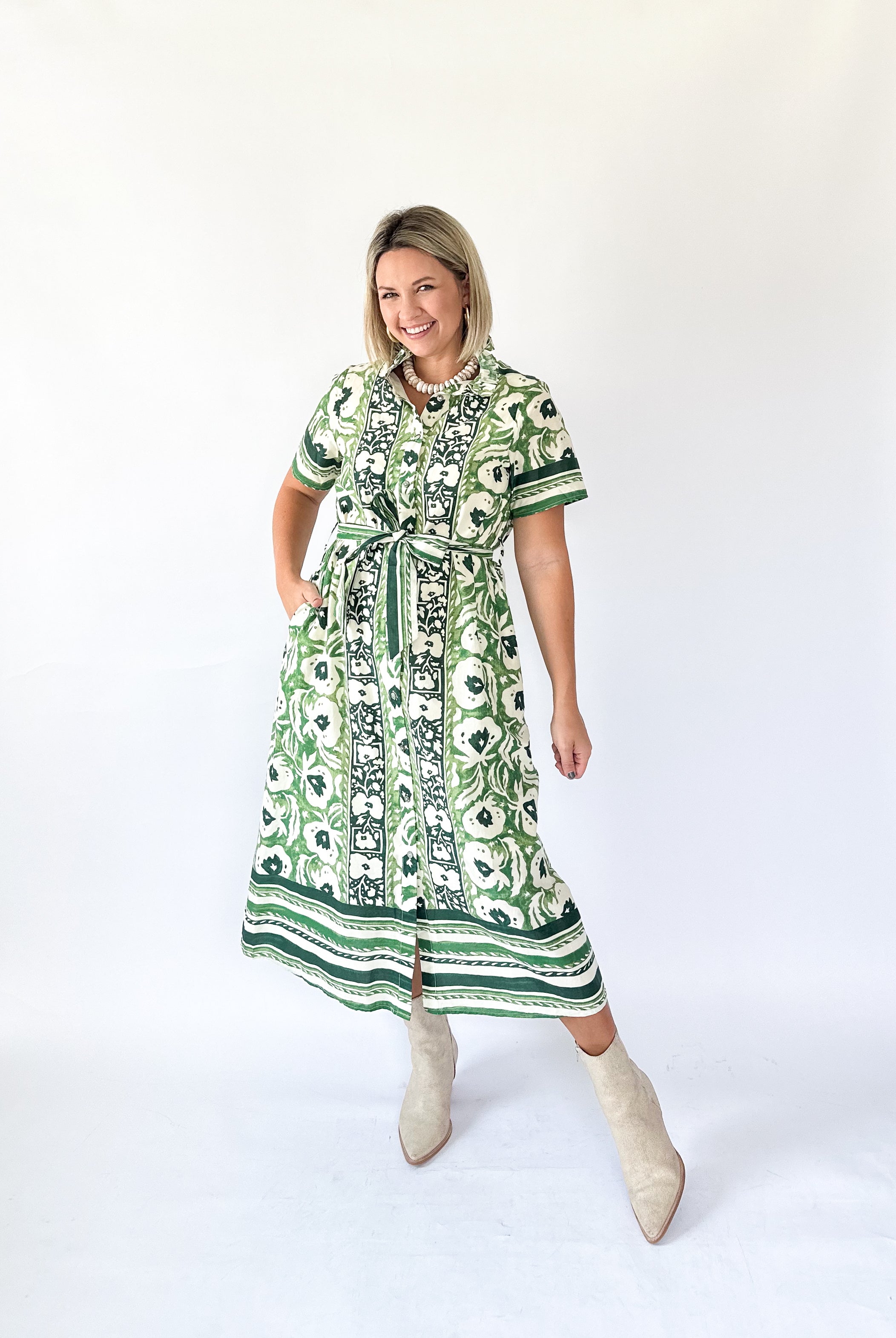 entro green printed maxi dress