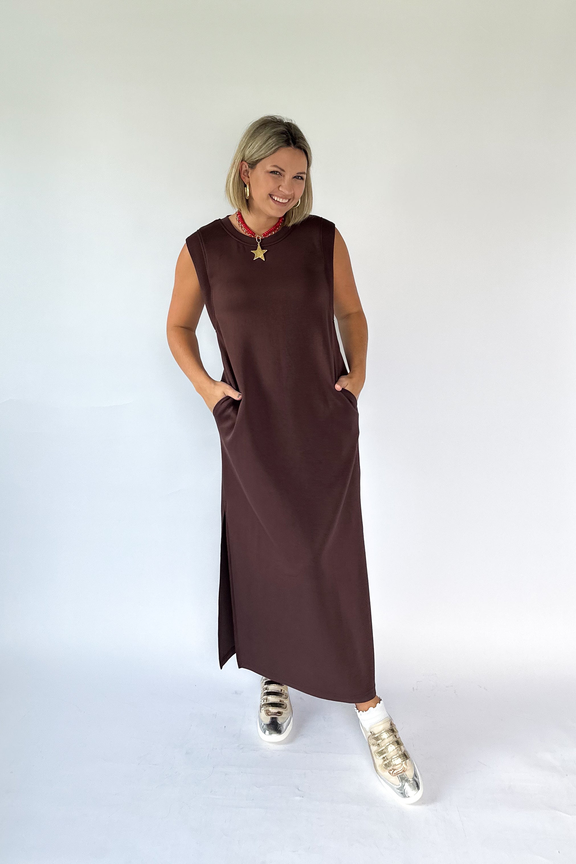 entro scuba material brown maxi