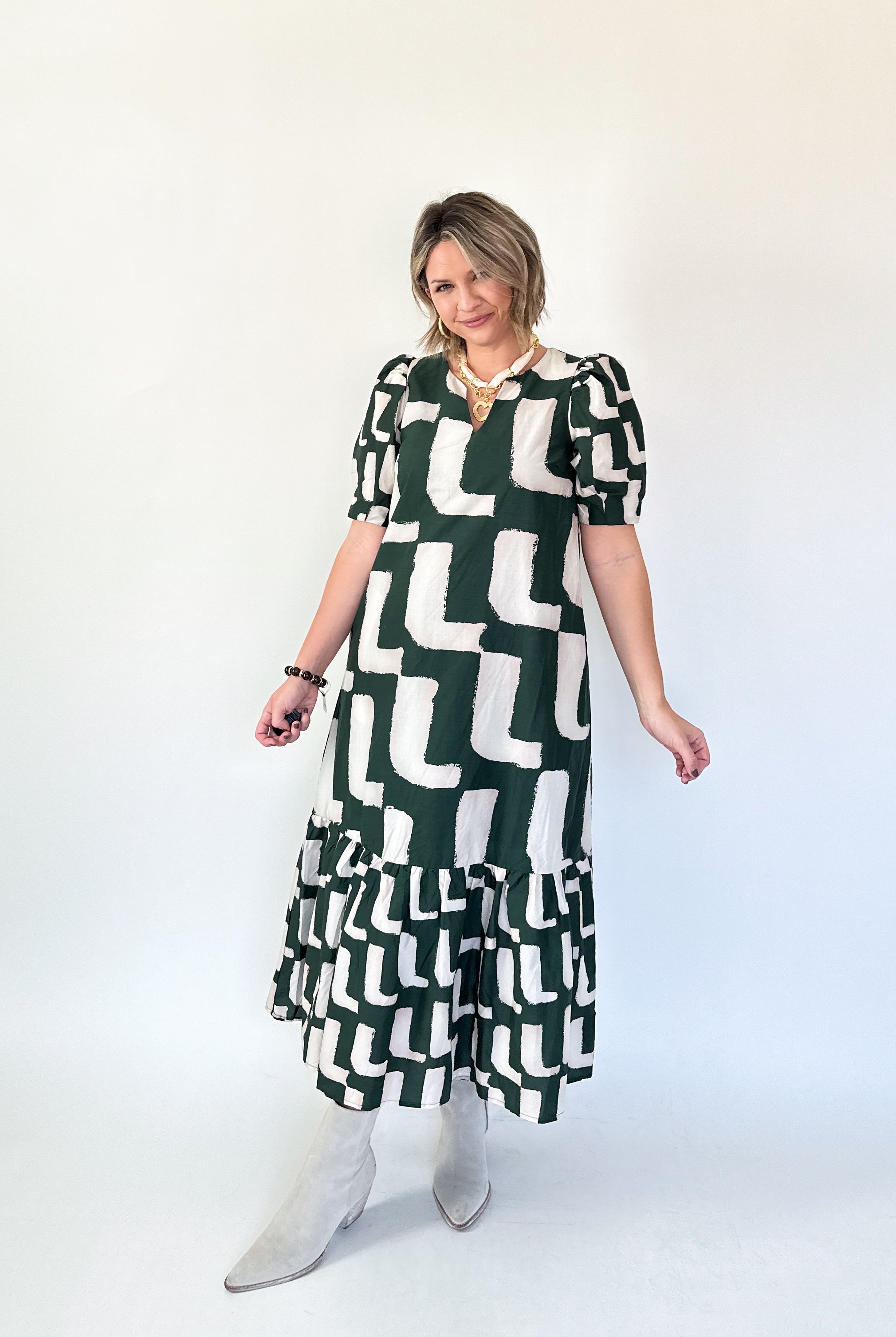 entro hunter green printed maxi dress
