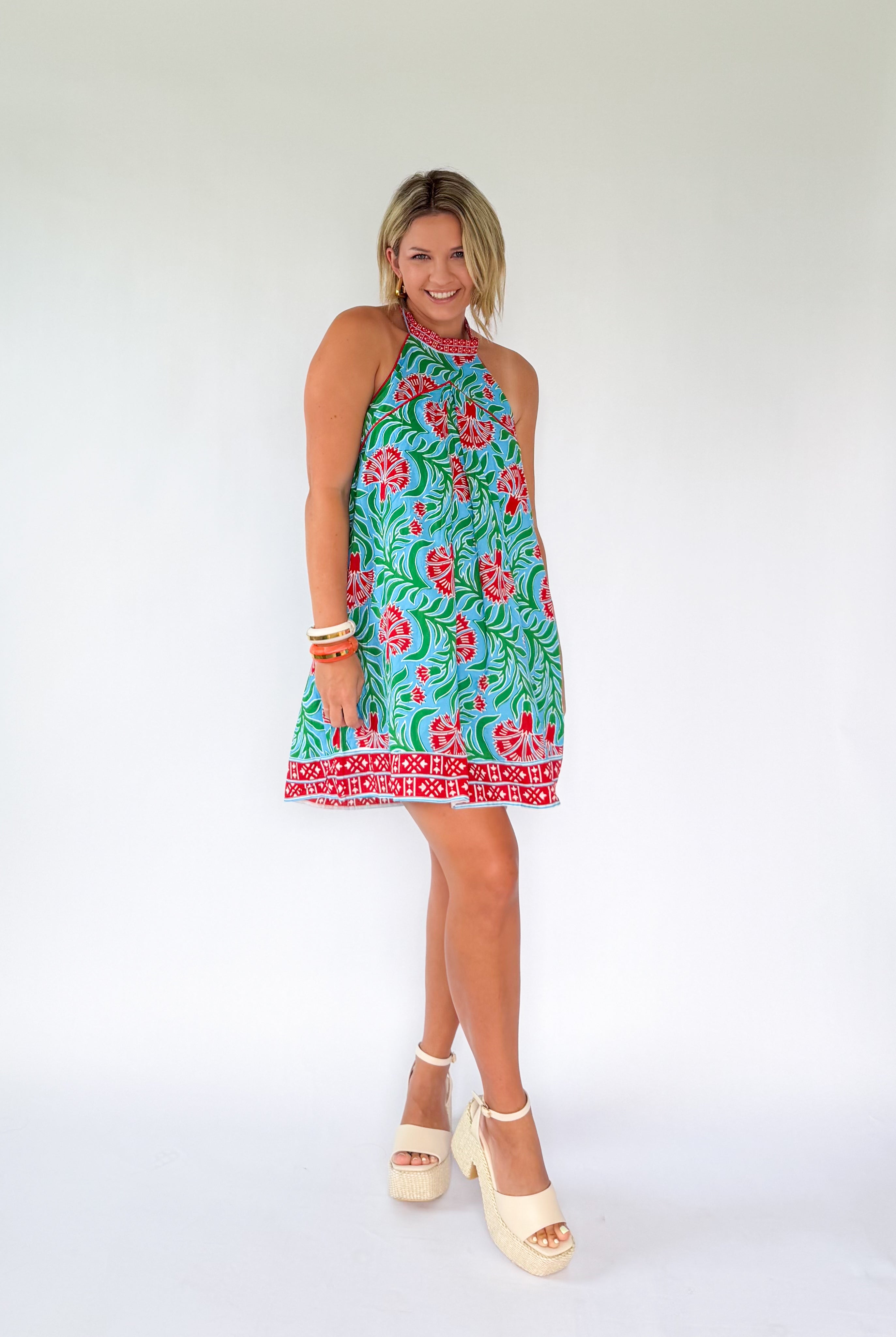 tcec halter floral mini dress