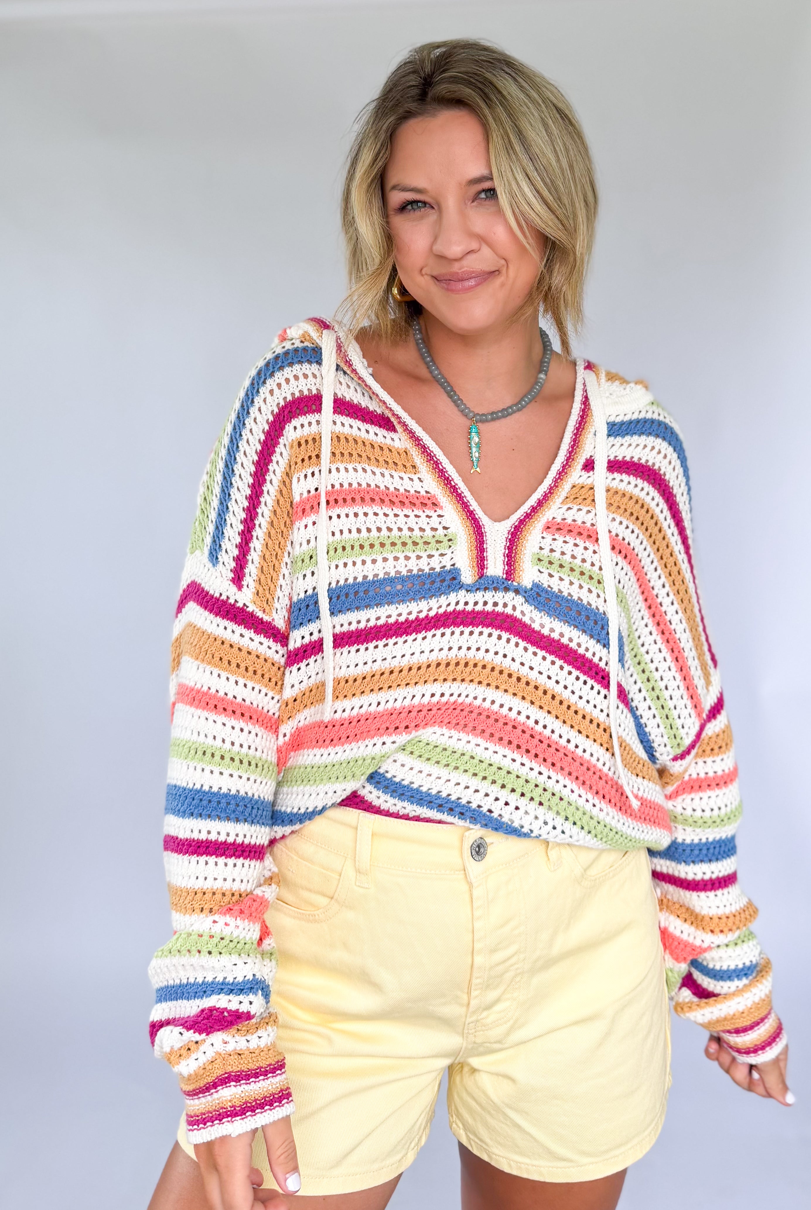 wishlist colorful stripe sweater with hoodie