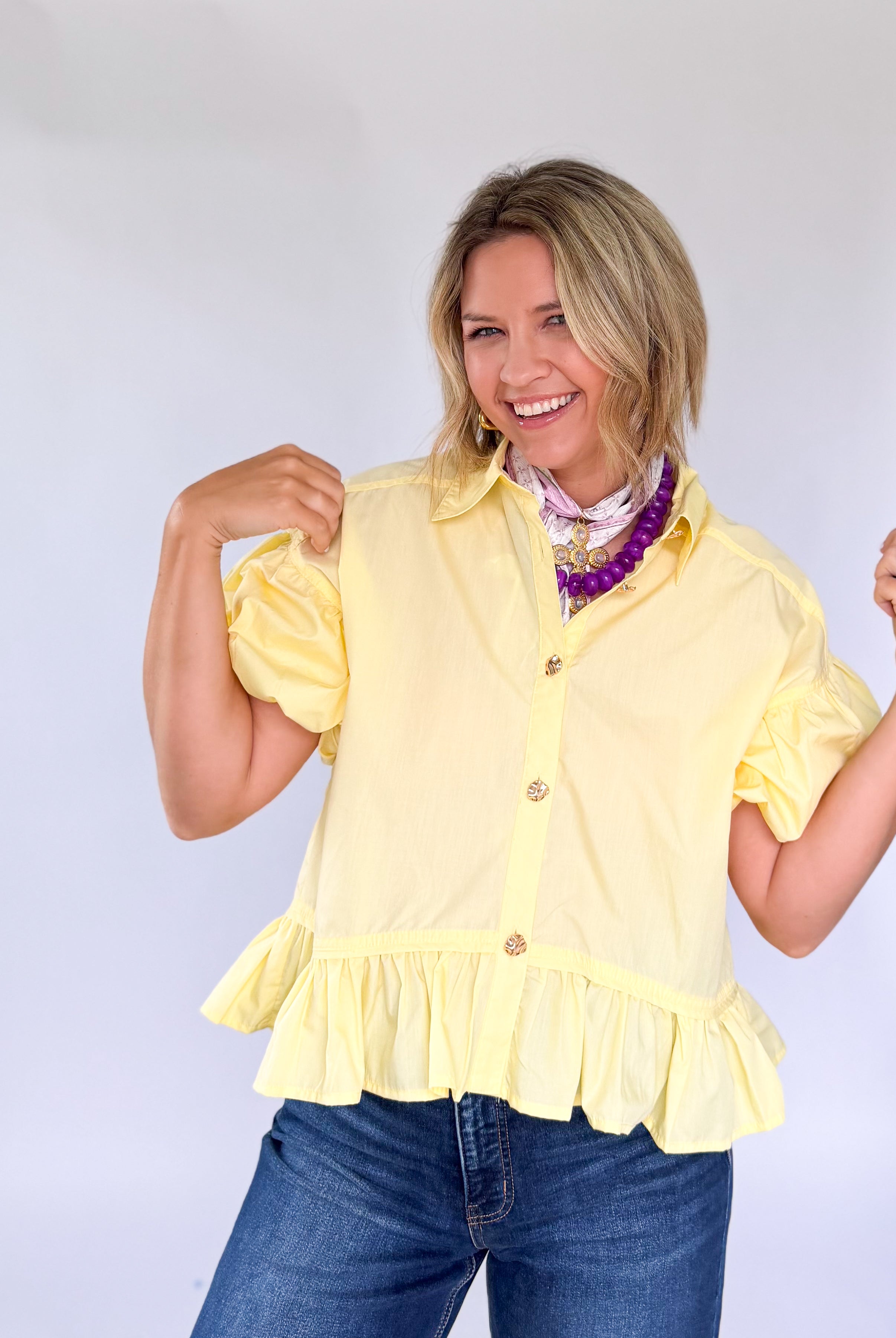 entro yellow button down top