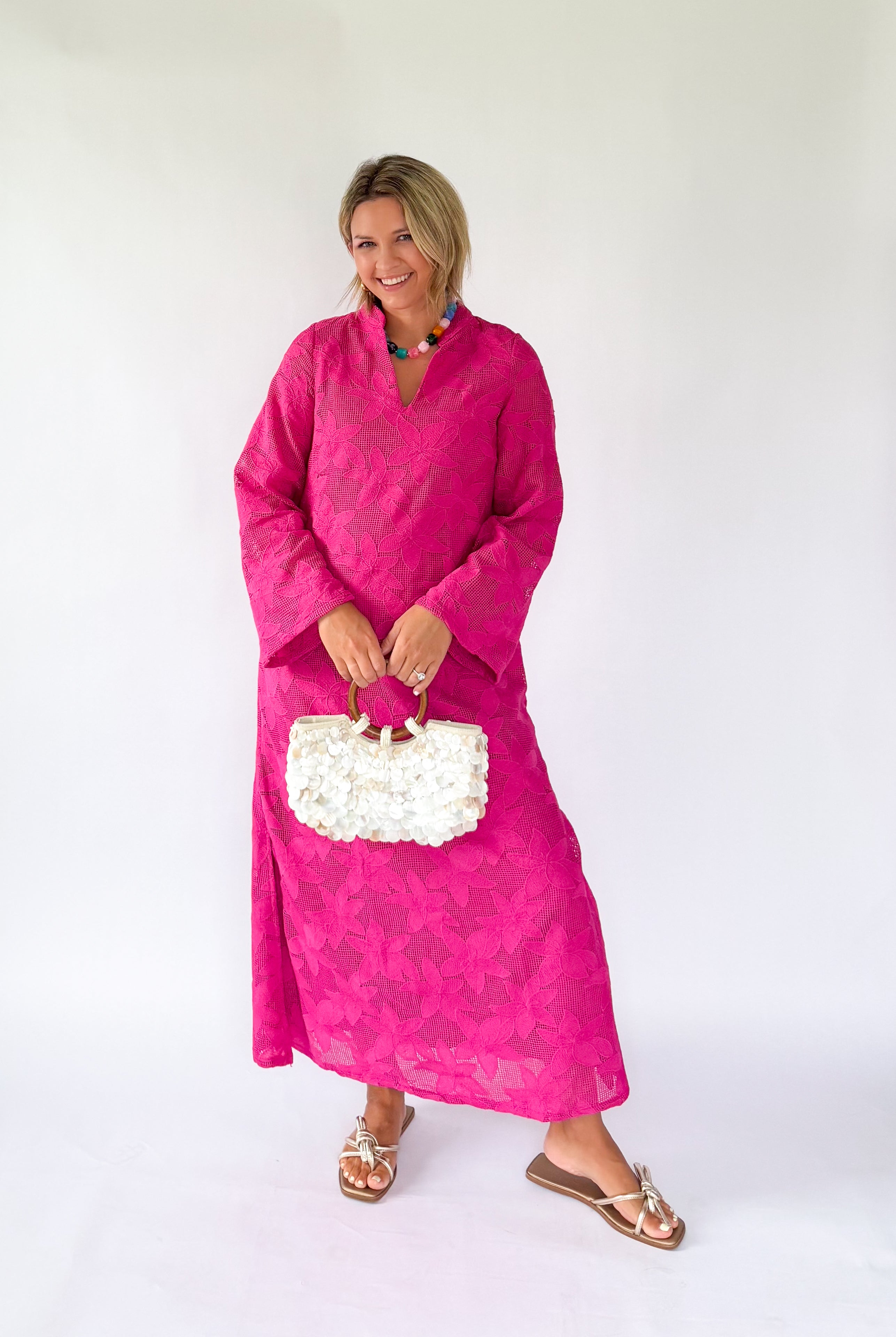 pretty follies hot pink crochet maxi dress