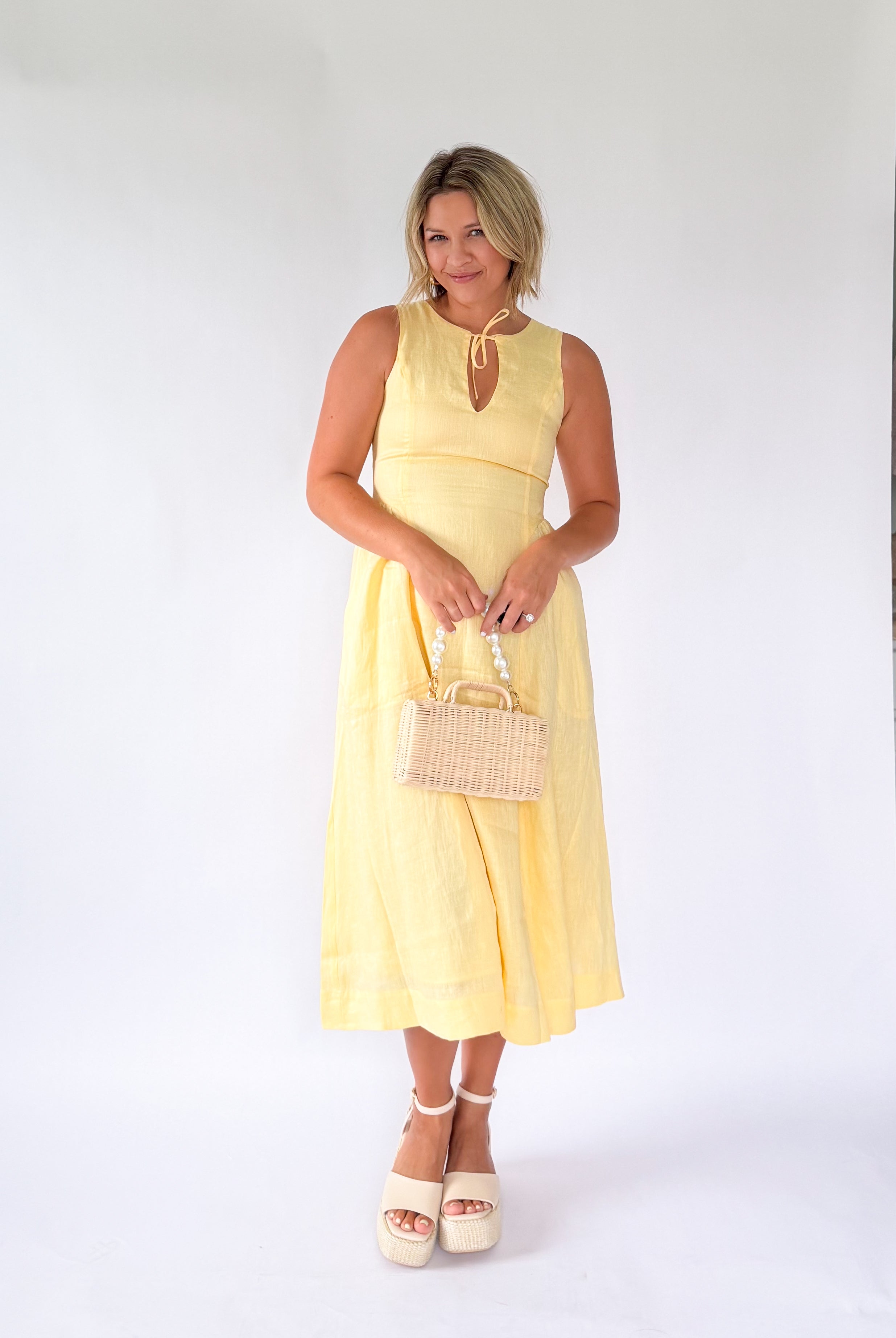 olivaceous butter yellow linen maxi