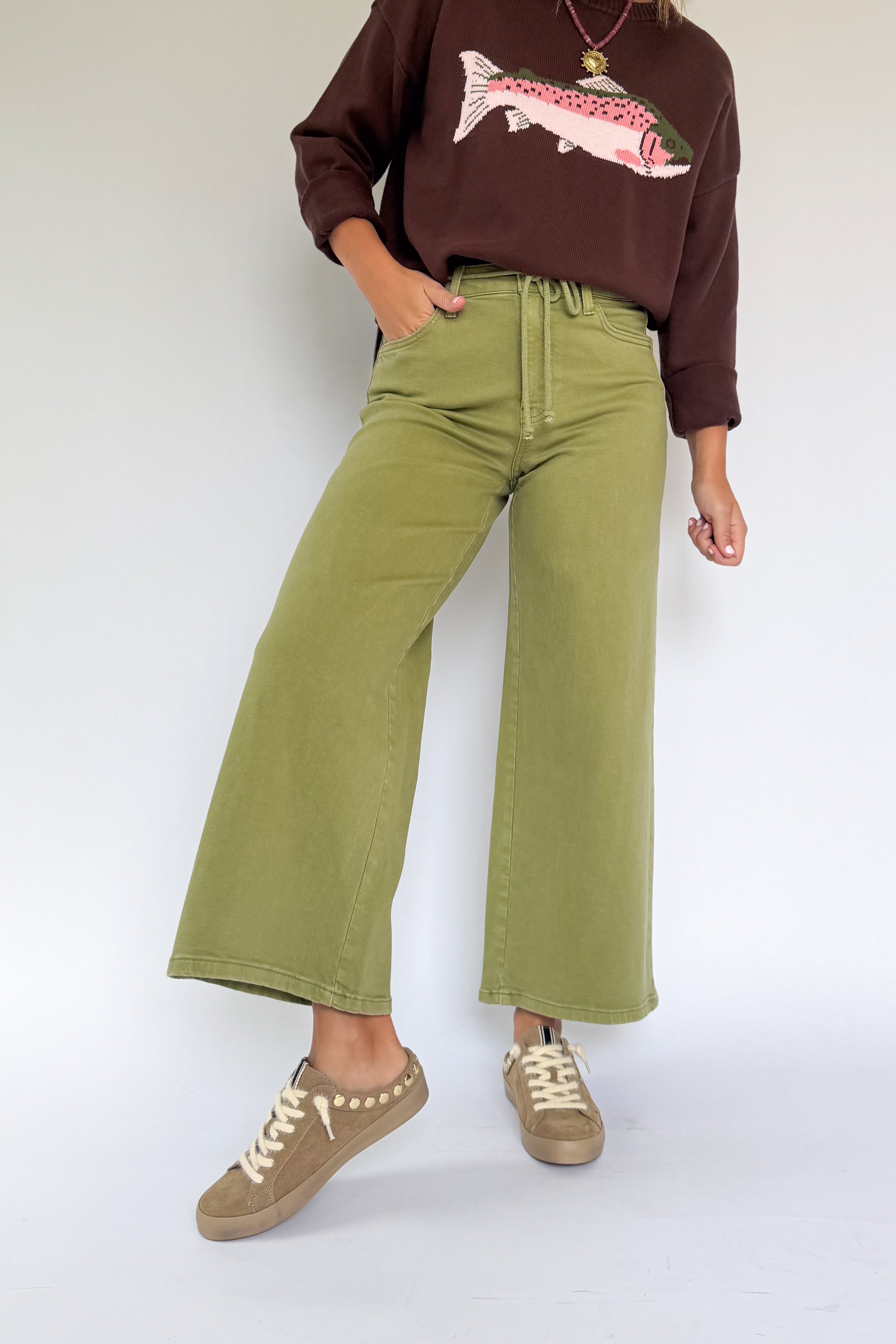 Olivia High Rise Drawstring Crop Wide Jean By Vervet