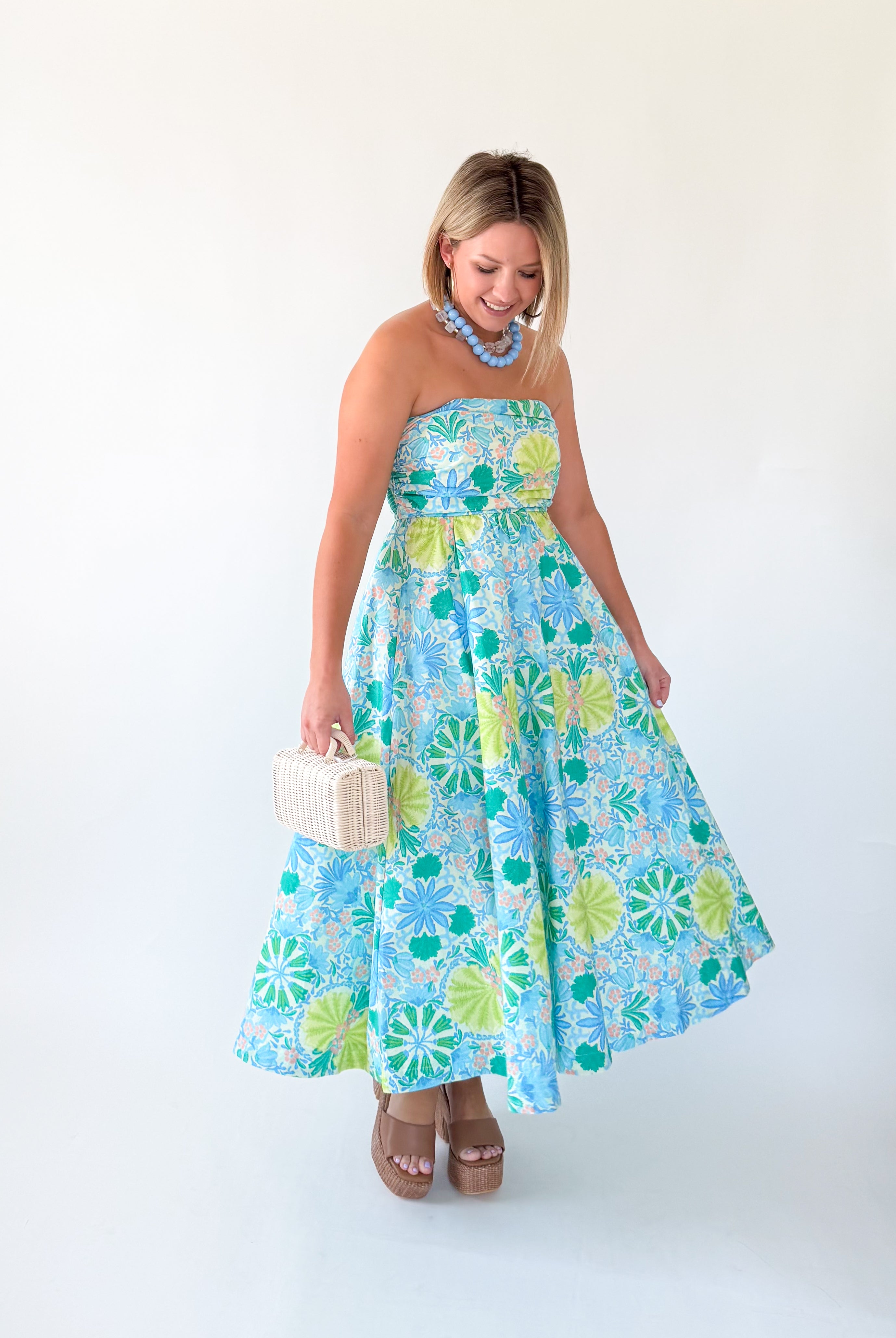 olivaceous lime and blue printed maxi dress