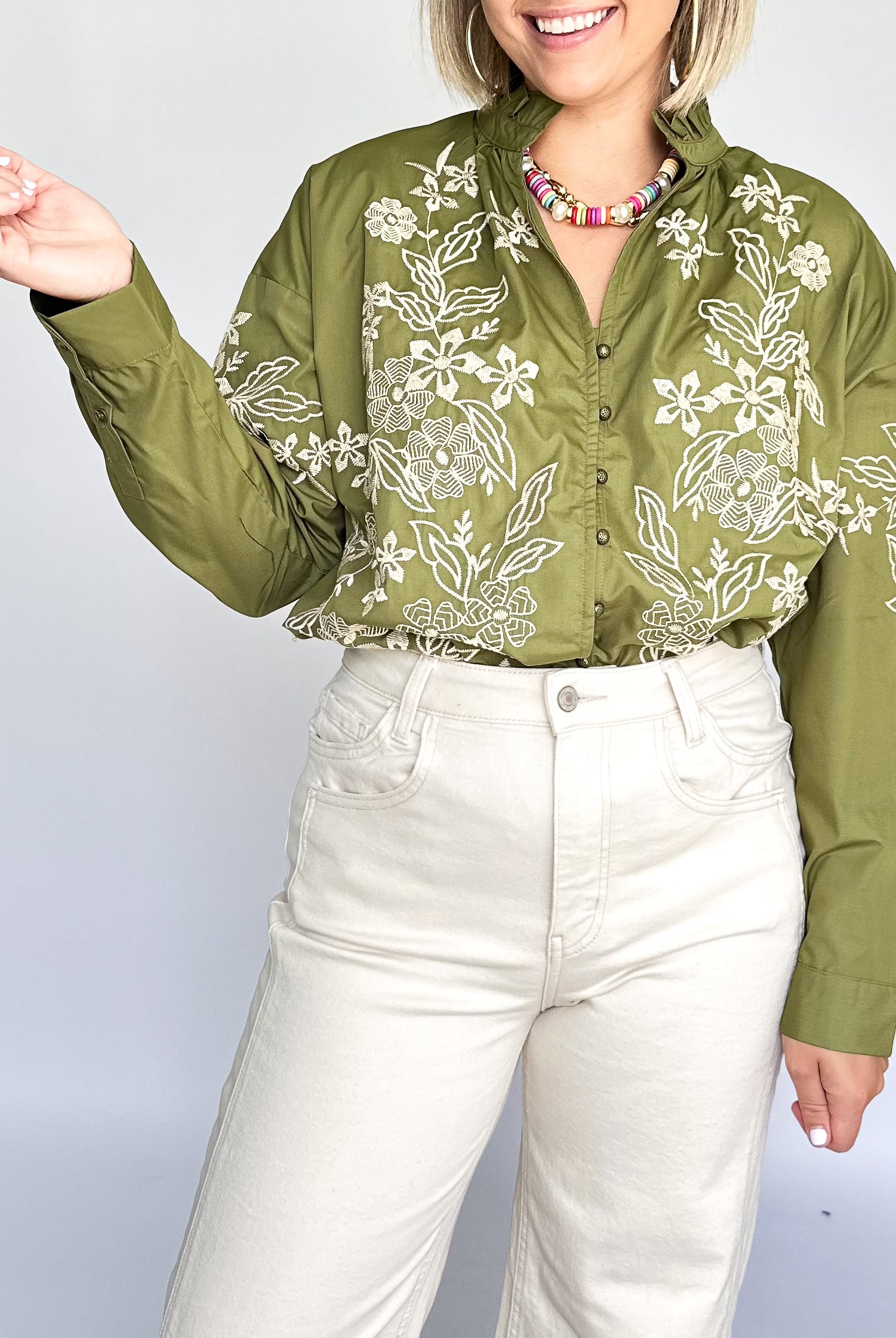 ENTRO green embroidered top