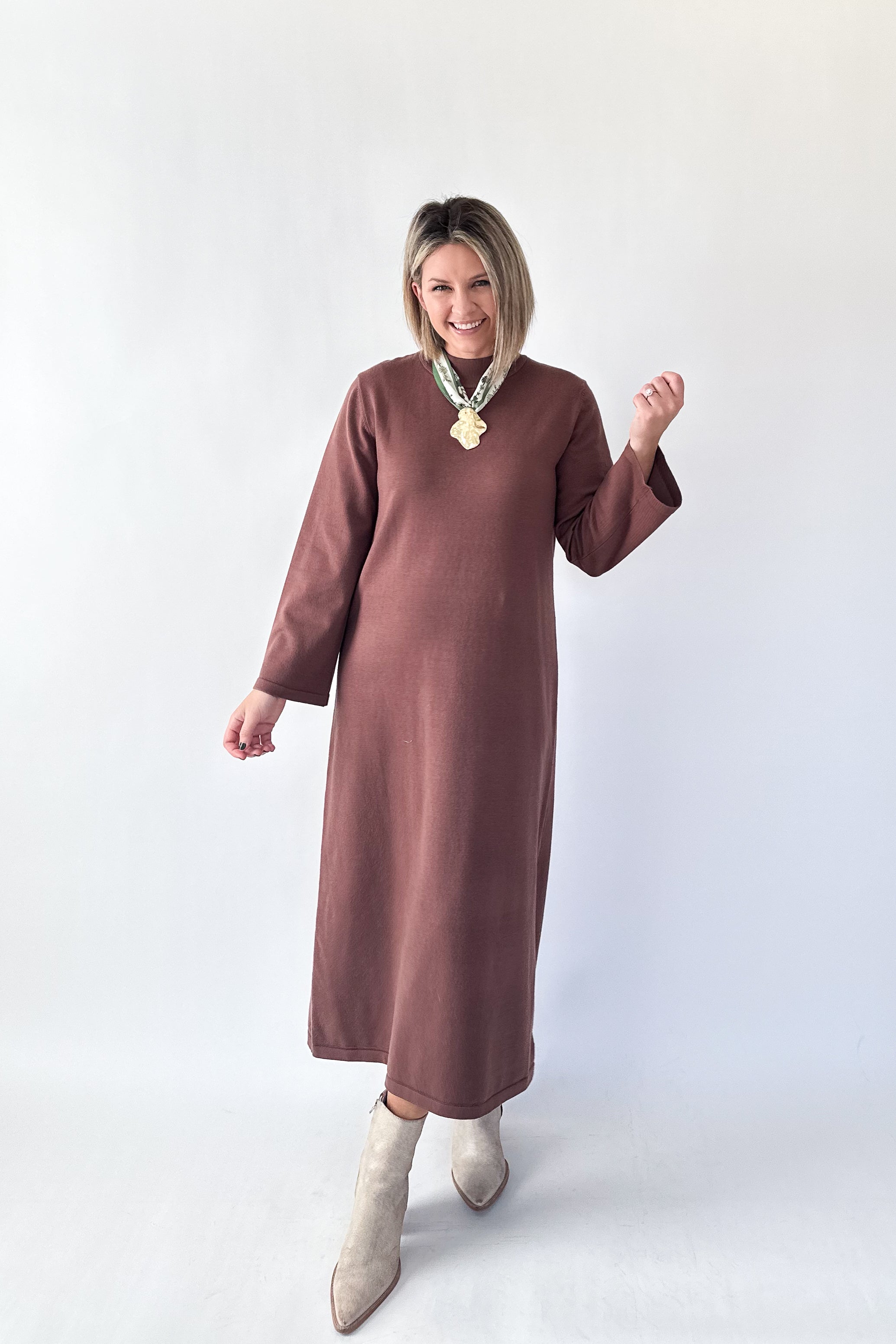 entro brown sweater midi dress