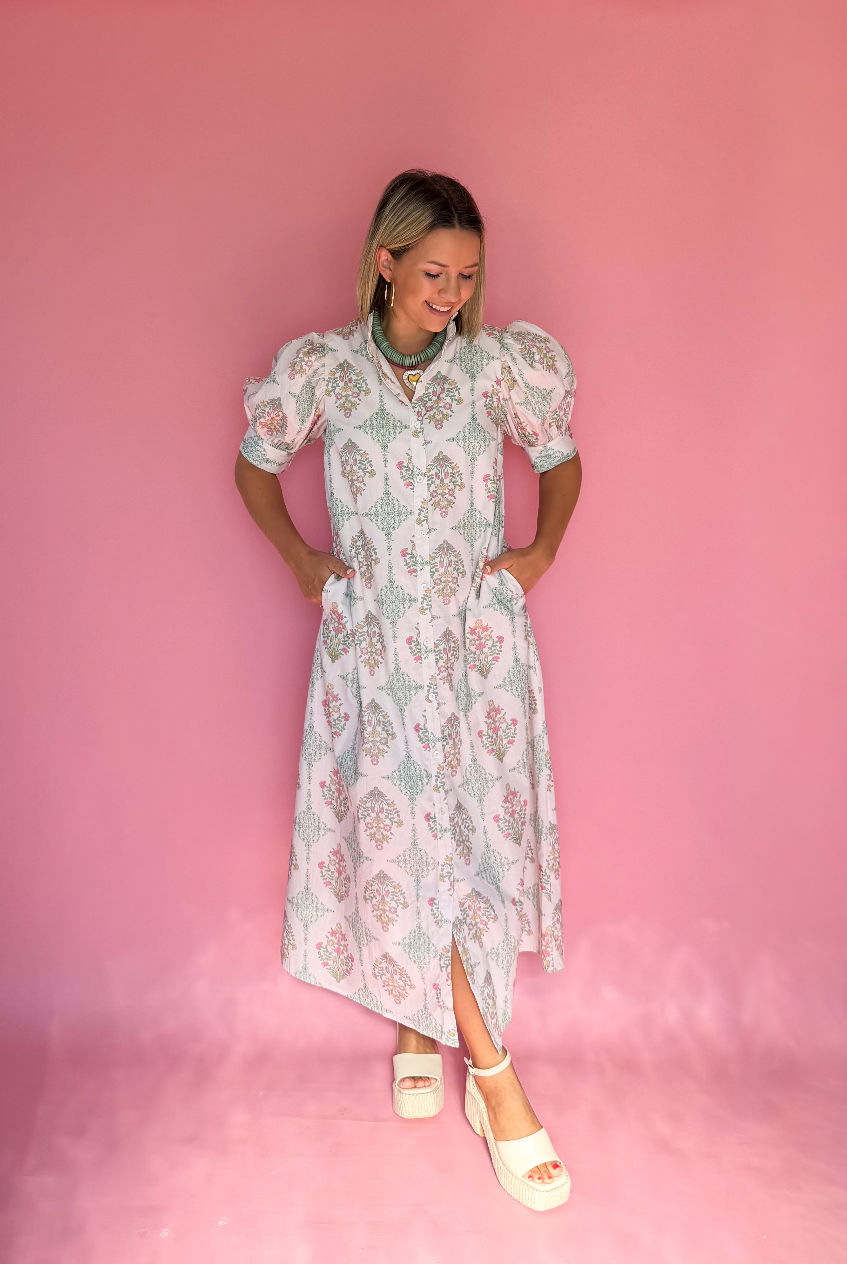 Vintage Floral Shirt Dress By Karlie