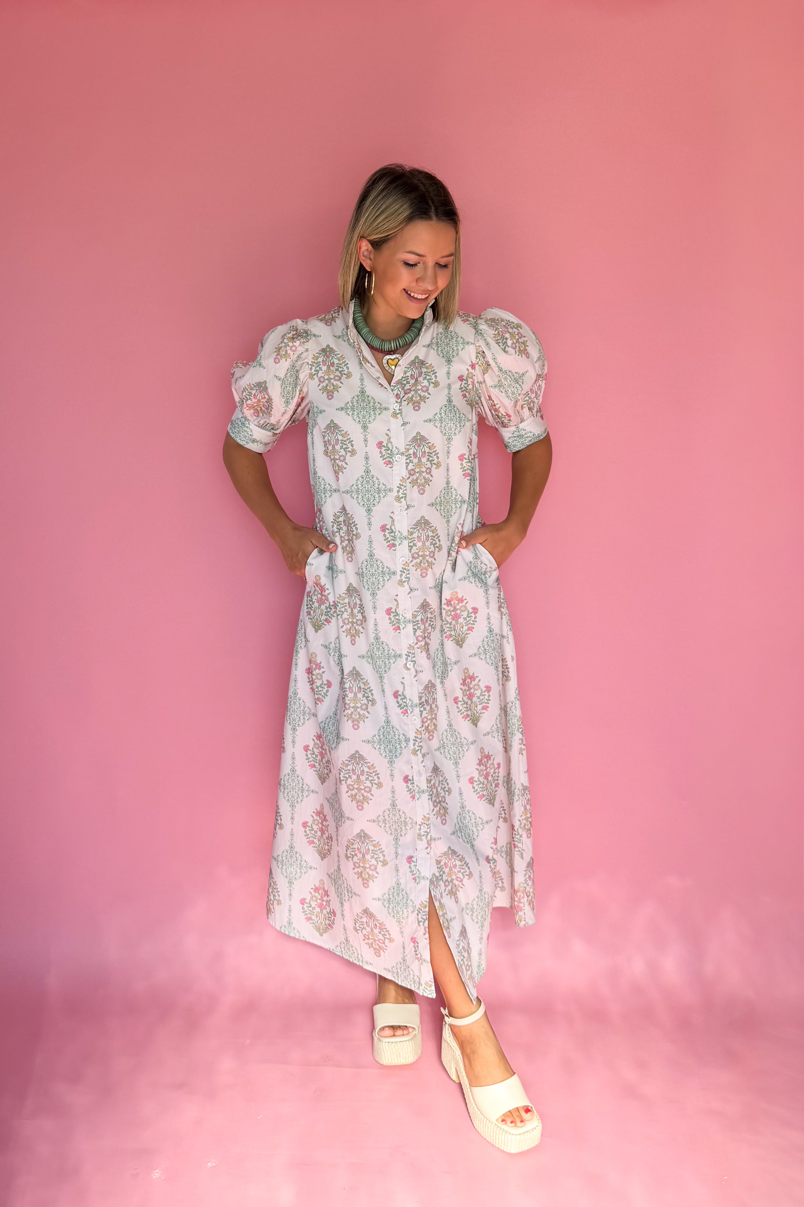 Vintage Floral Shirt Dress By Karlie