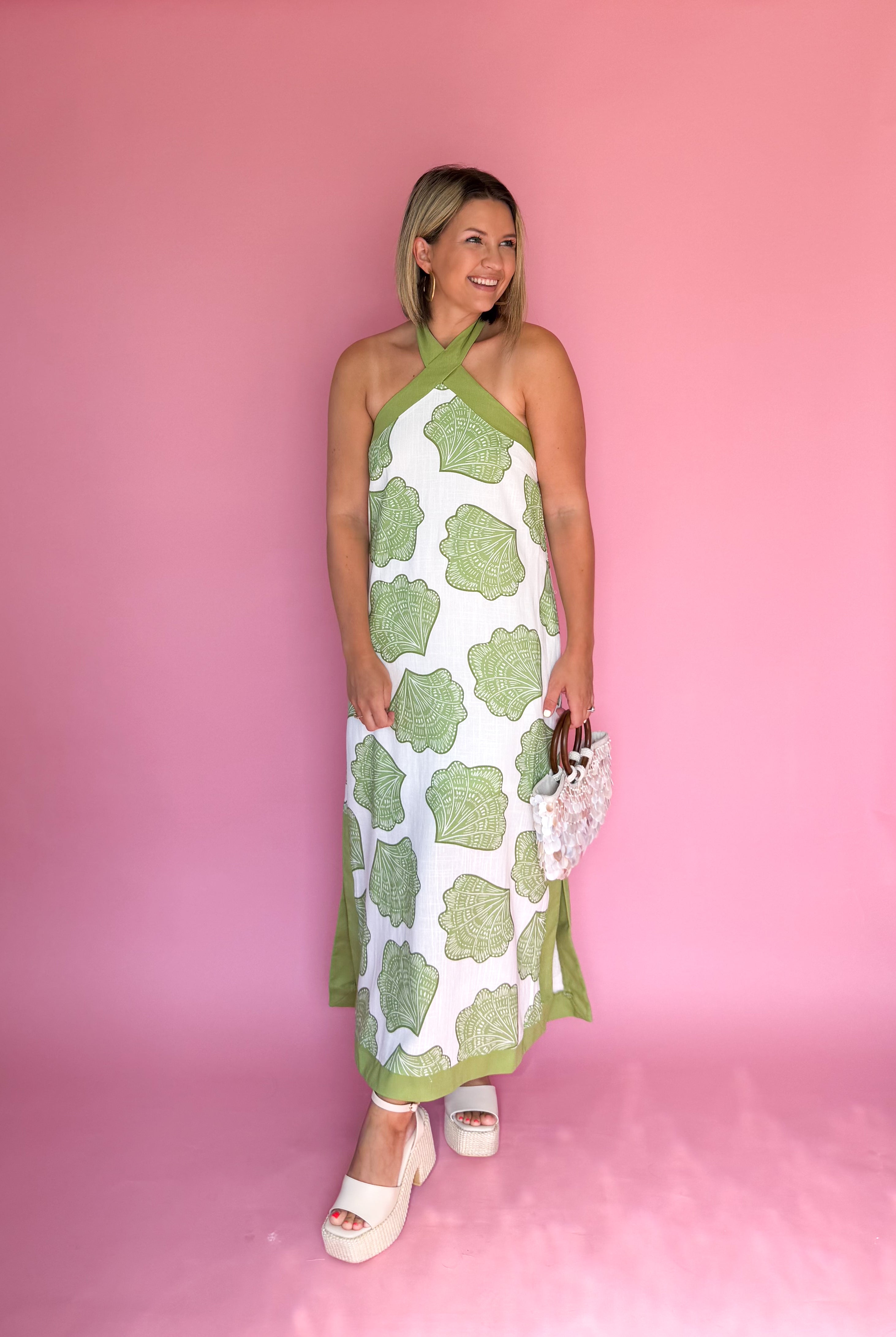 entro lime green print halter neck maxi