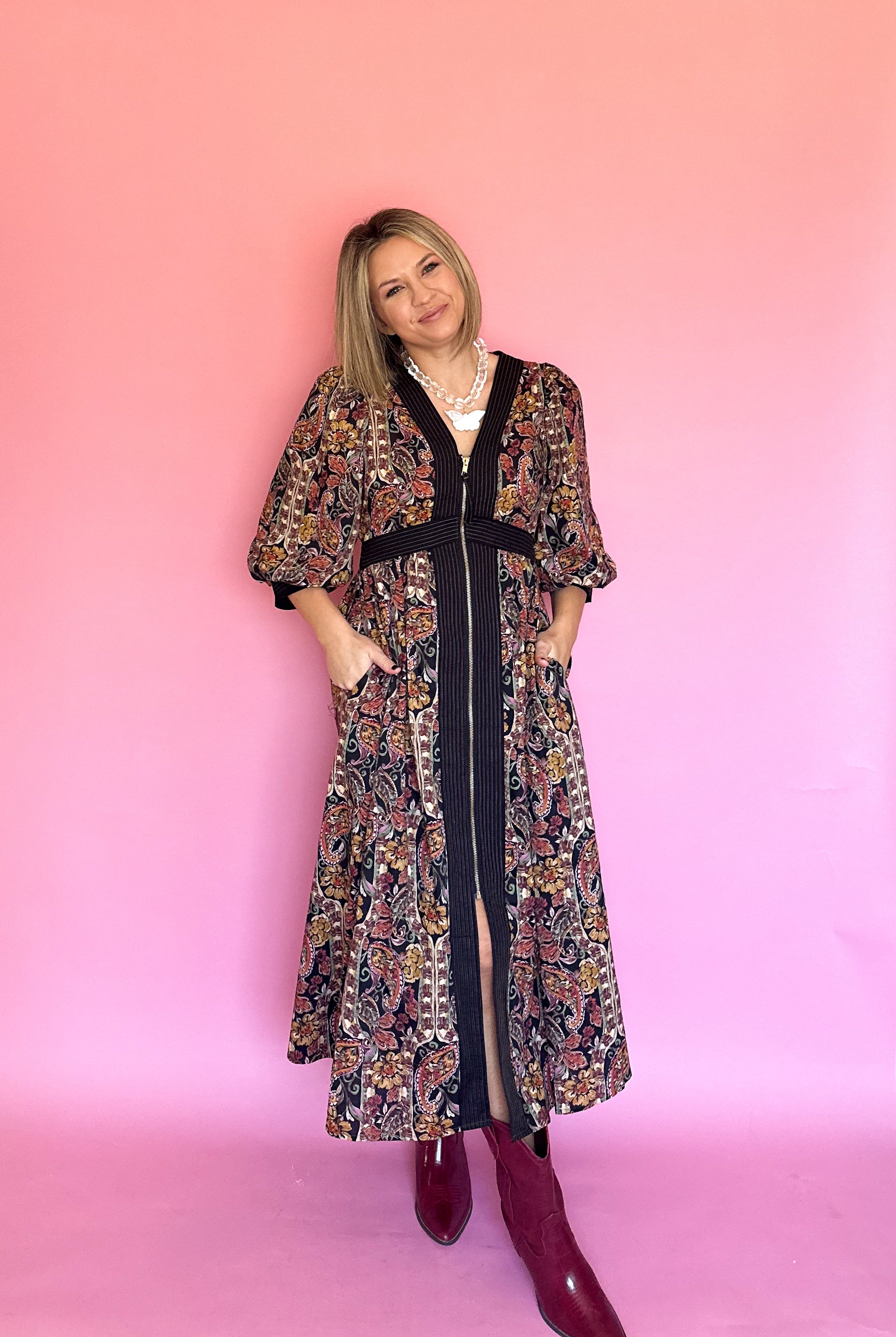 entro floral maxi zip dress