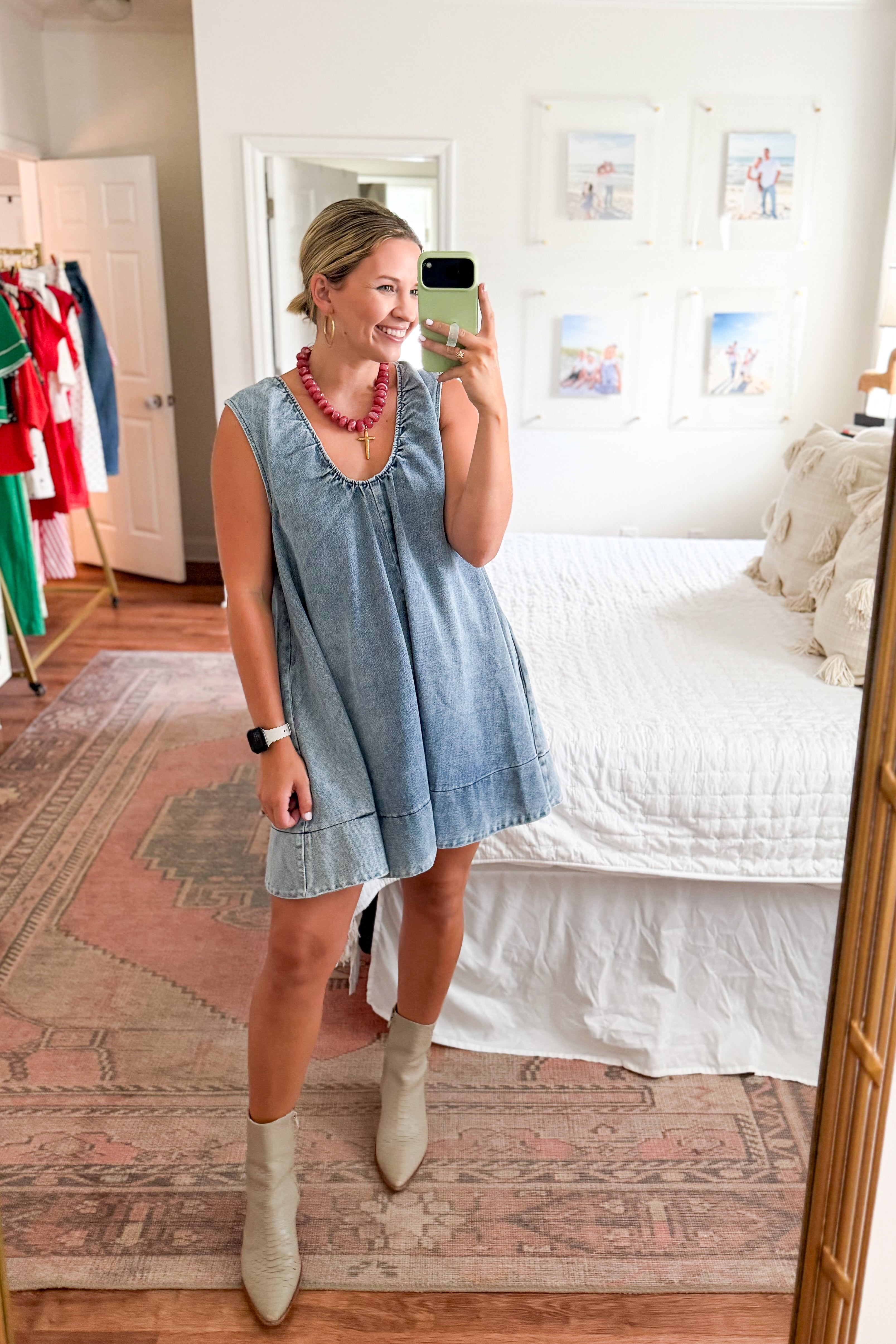 karlie scoop neck denim mini dress