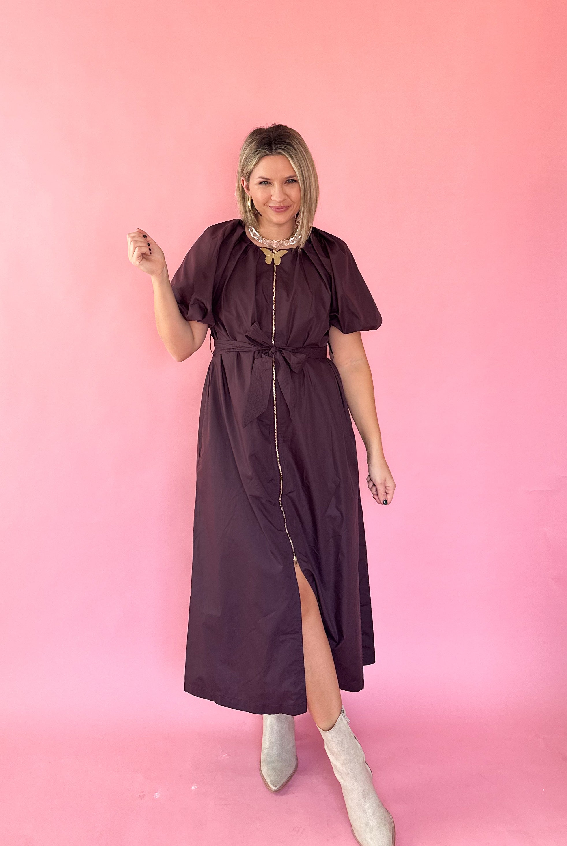 entro chocolate maxi with gold zipper