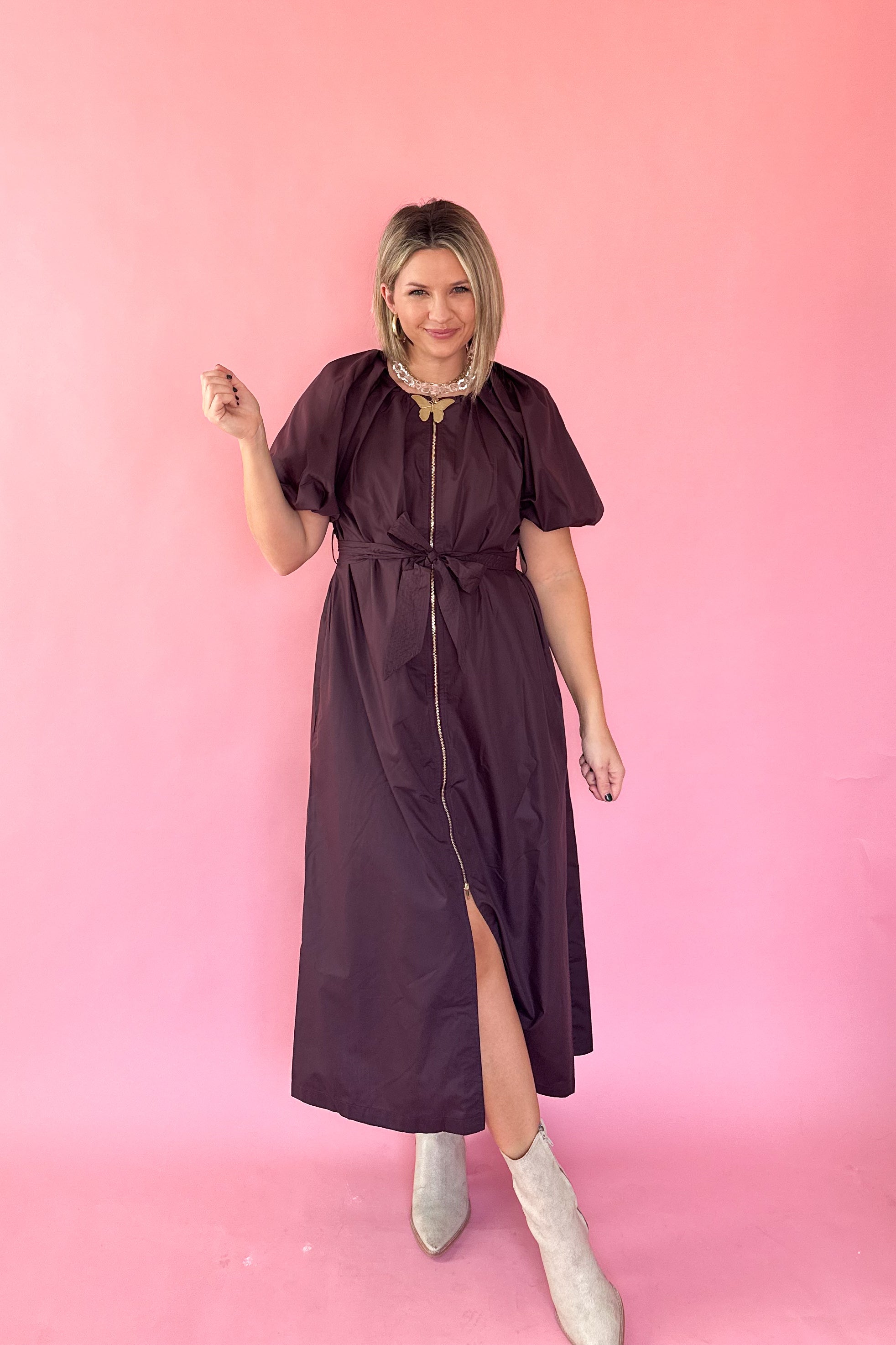 entro chocolate maxi with gold zipper