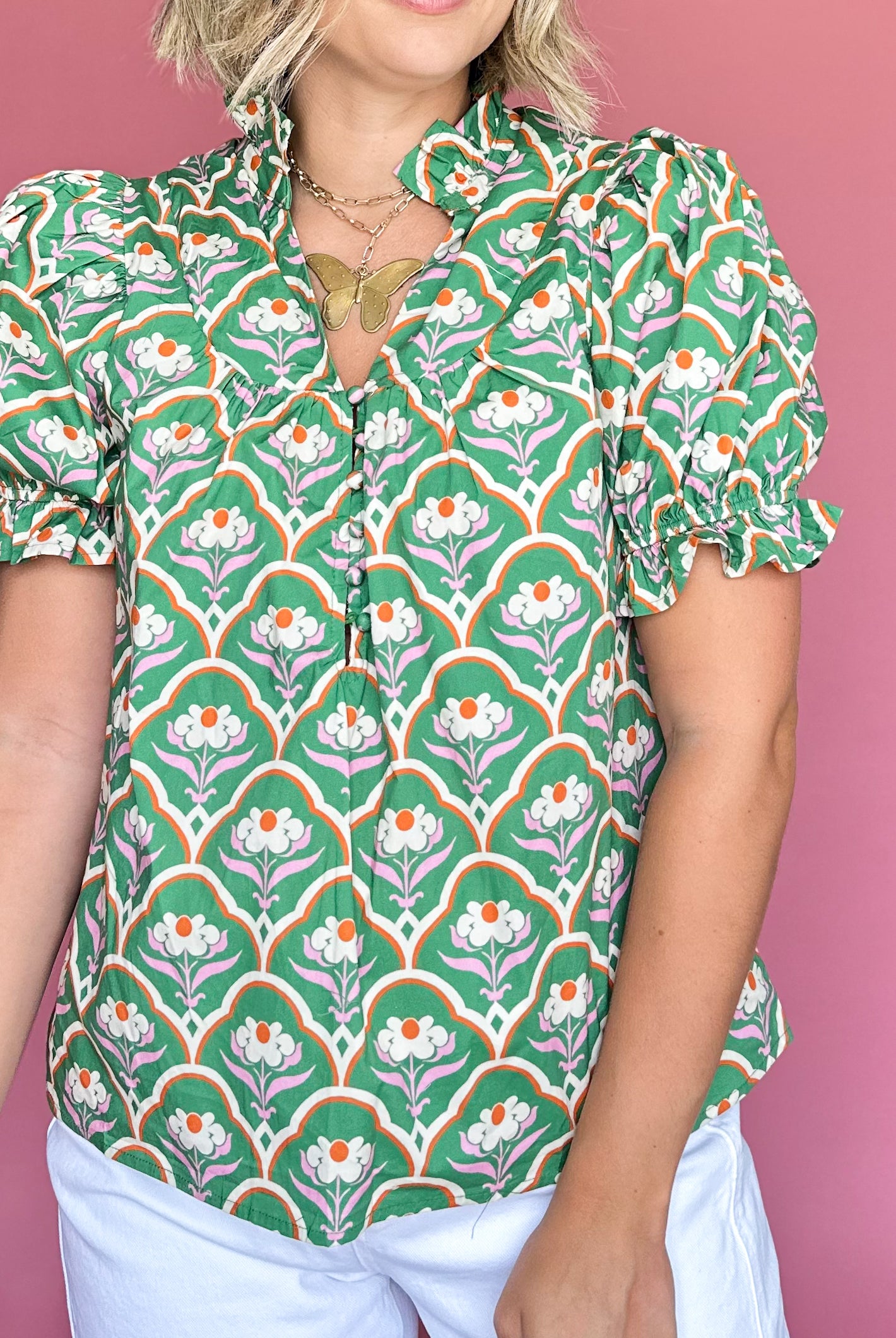 entro green floral print top