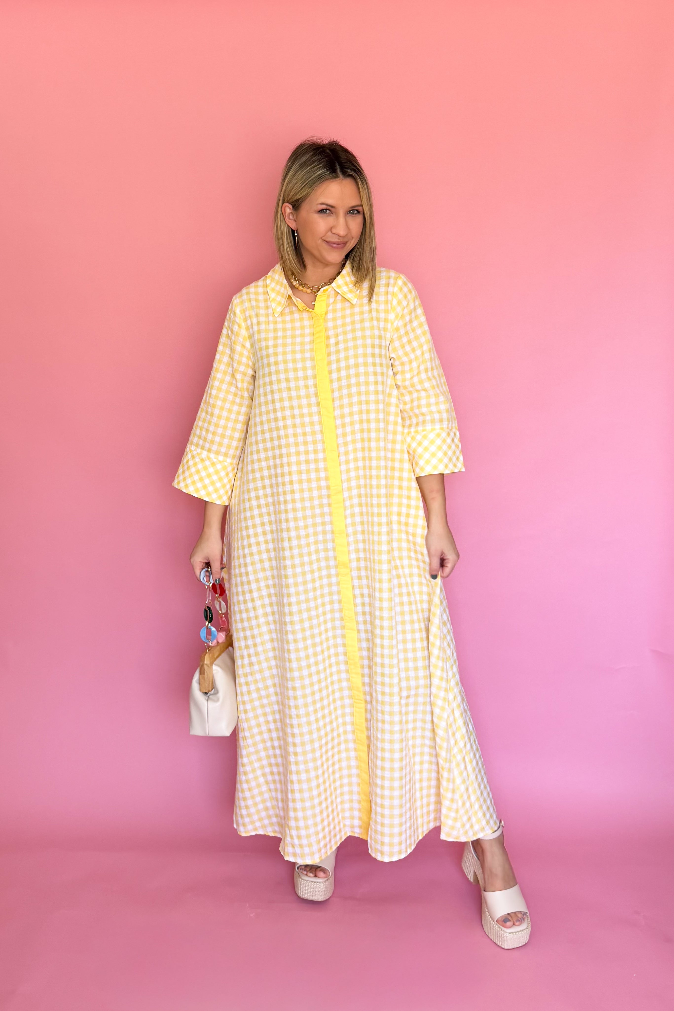 entro lemon gingham maxi dress