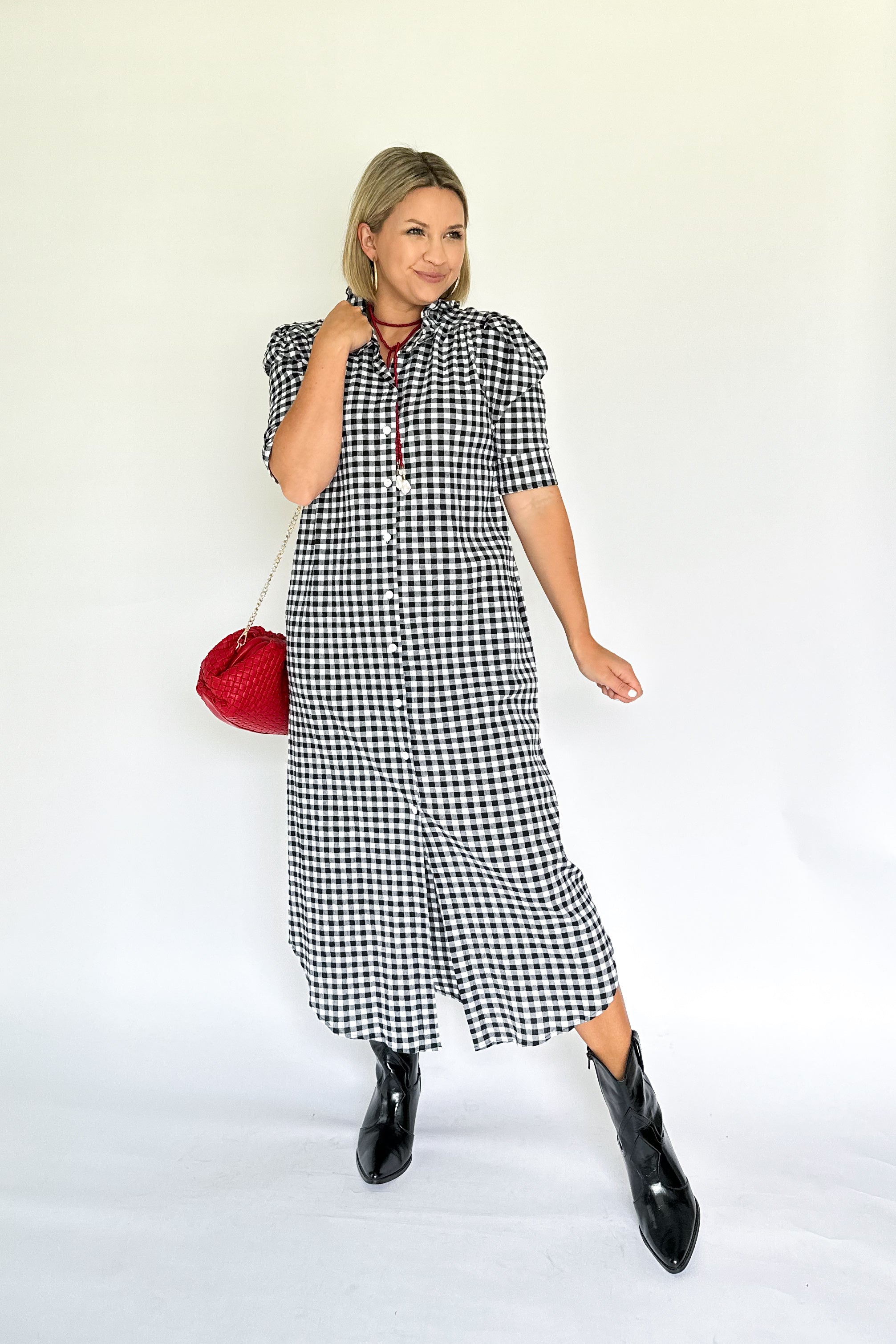 adrienne gingham maxi dress