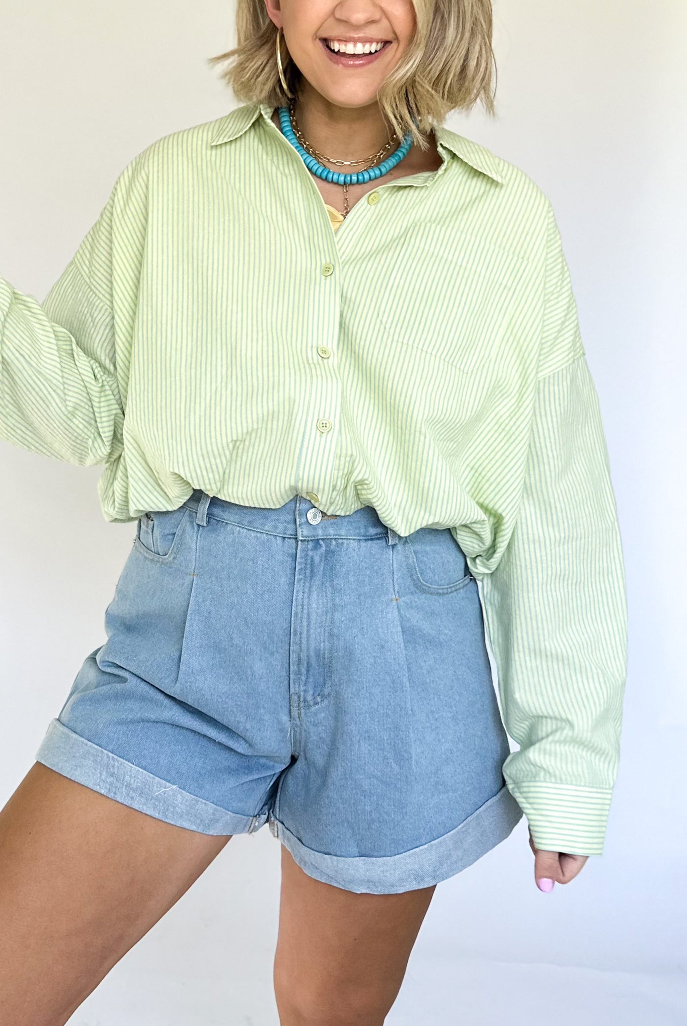 entro denim high rise pleated shorts