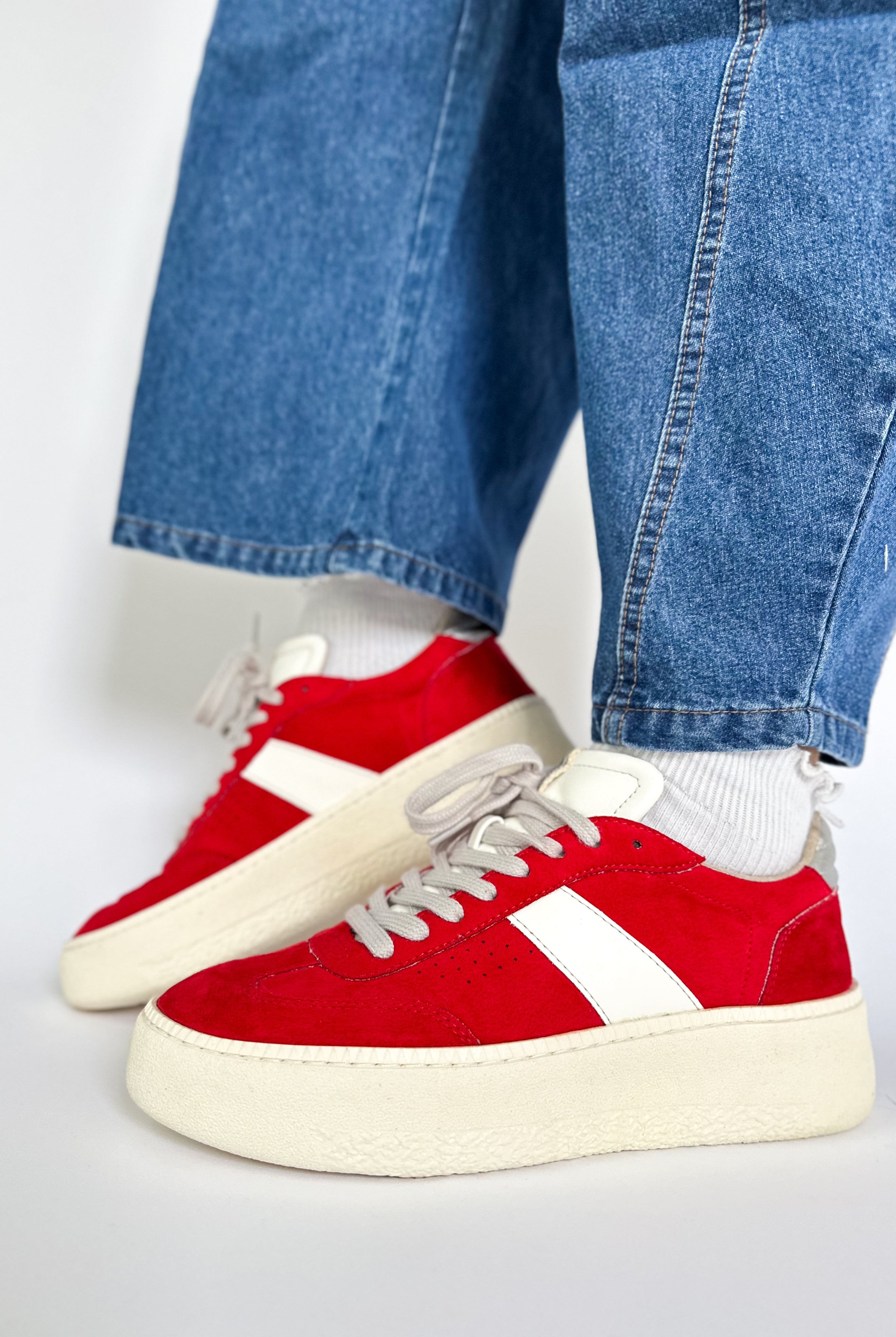 shu shop red sneakers