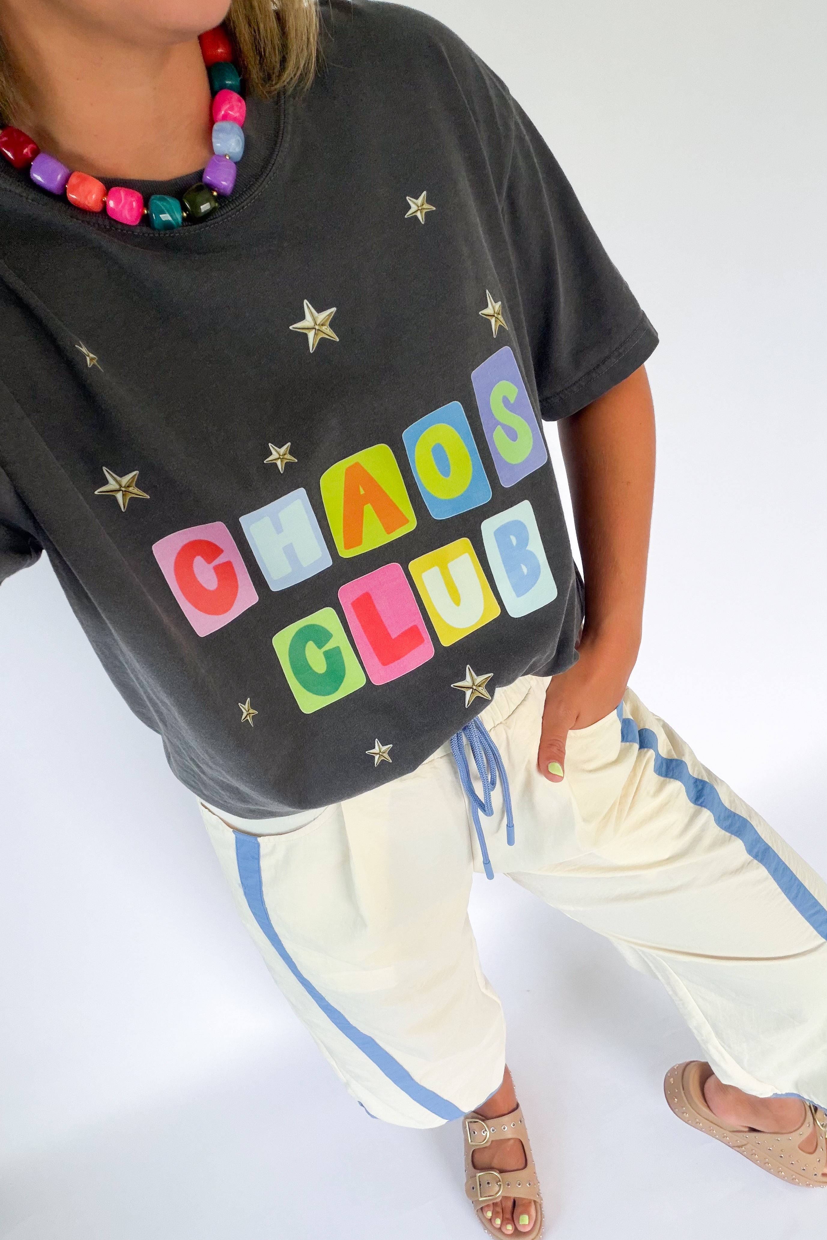 etta and east Chaos club charcoal tee