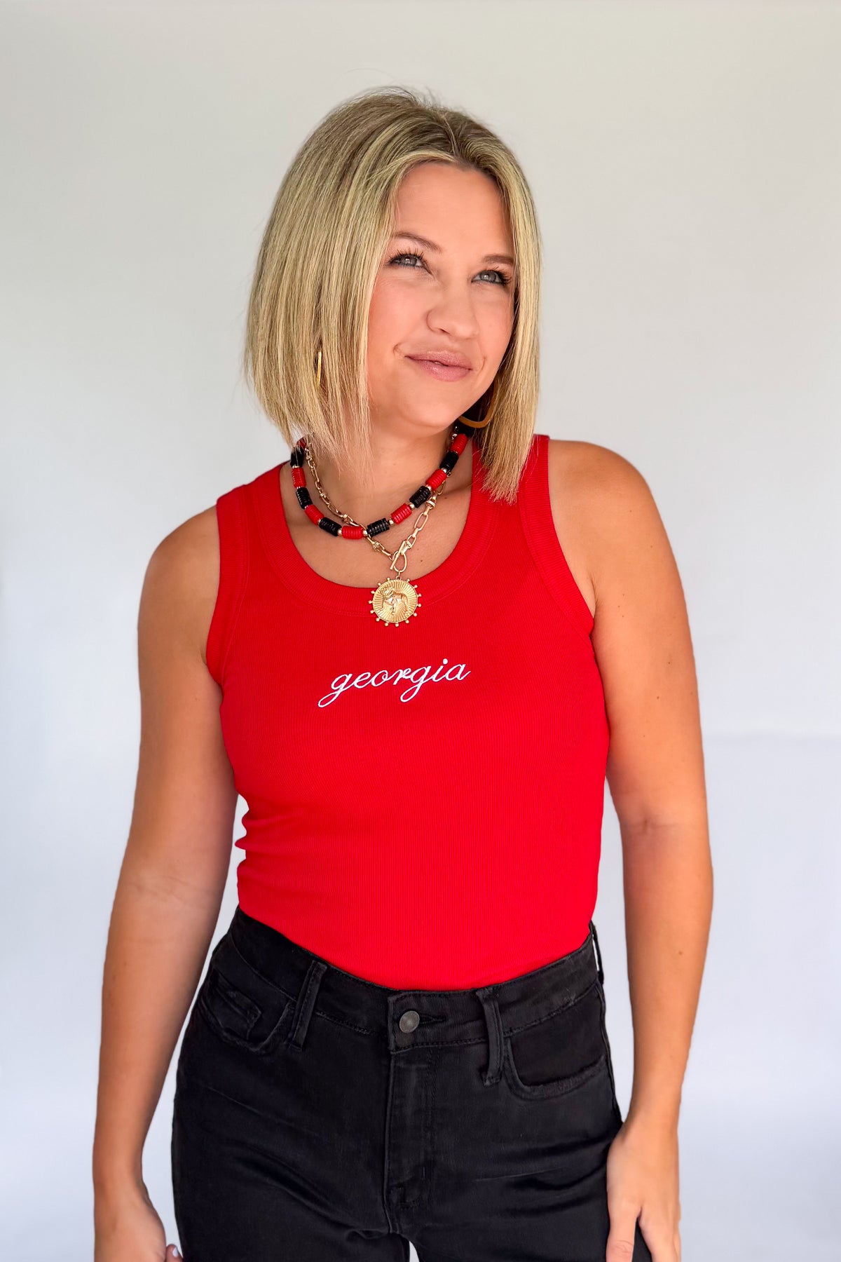 bucketlist Georgia red ribbed tank