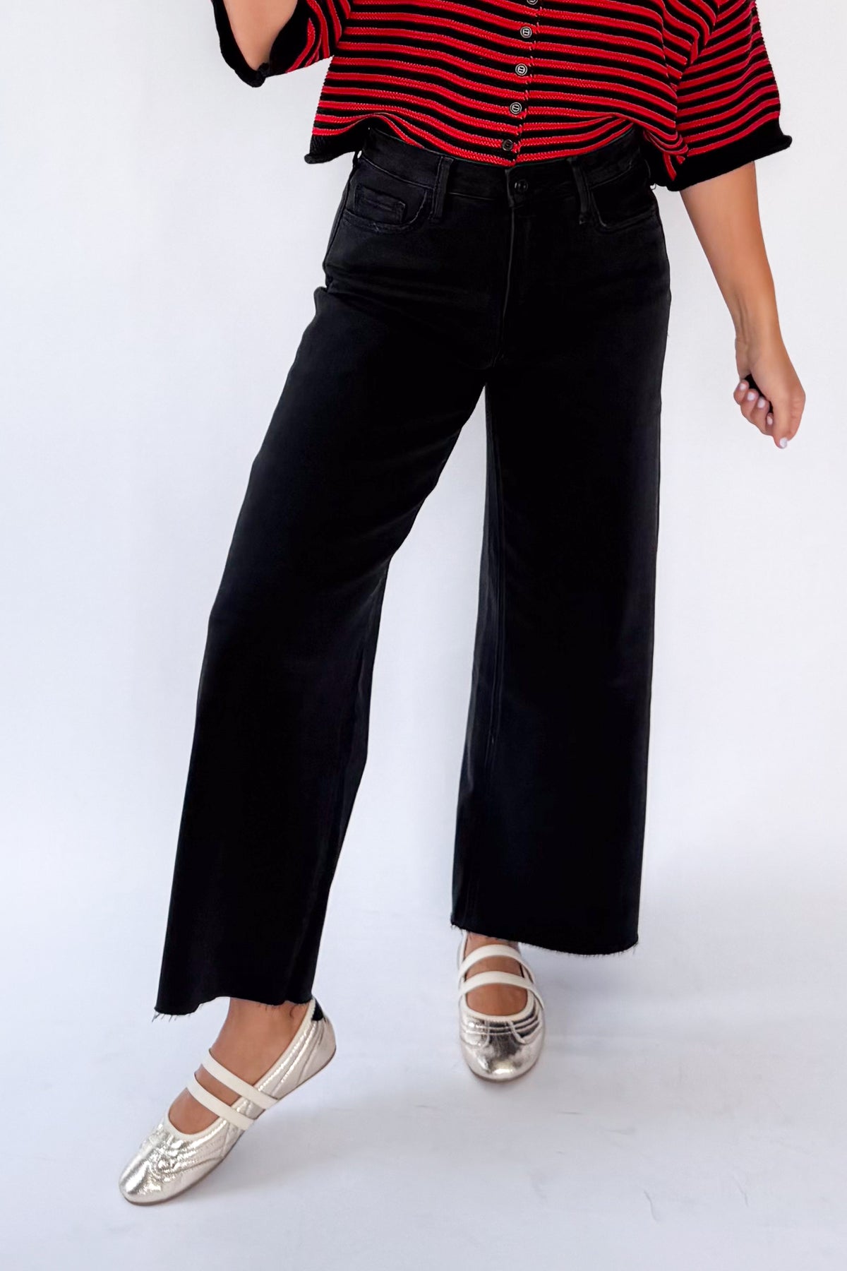 Jet Black High Rise Raw Hem Crop Wide Leg By Vervet