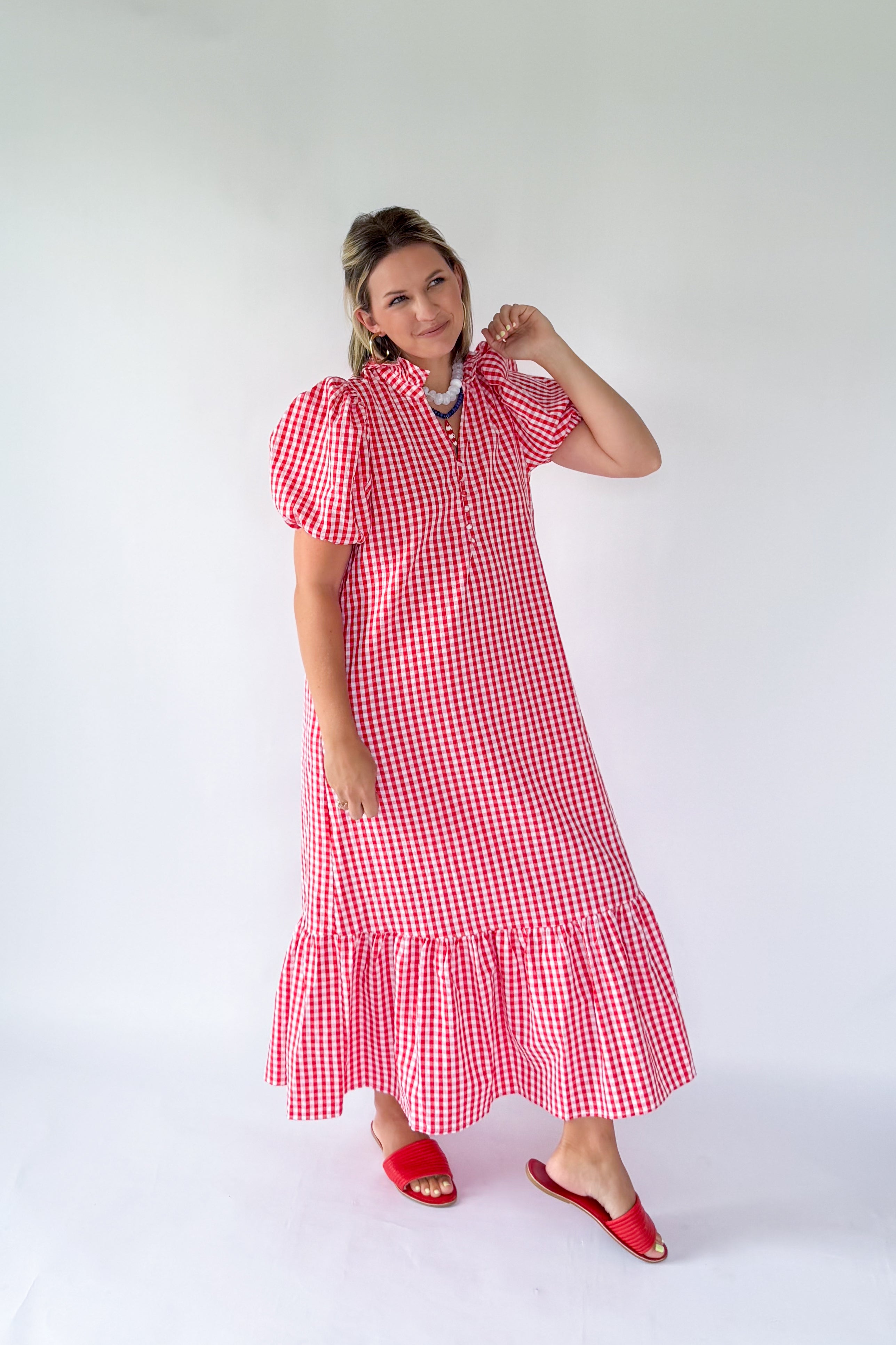 entro red & white gingham maxi