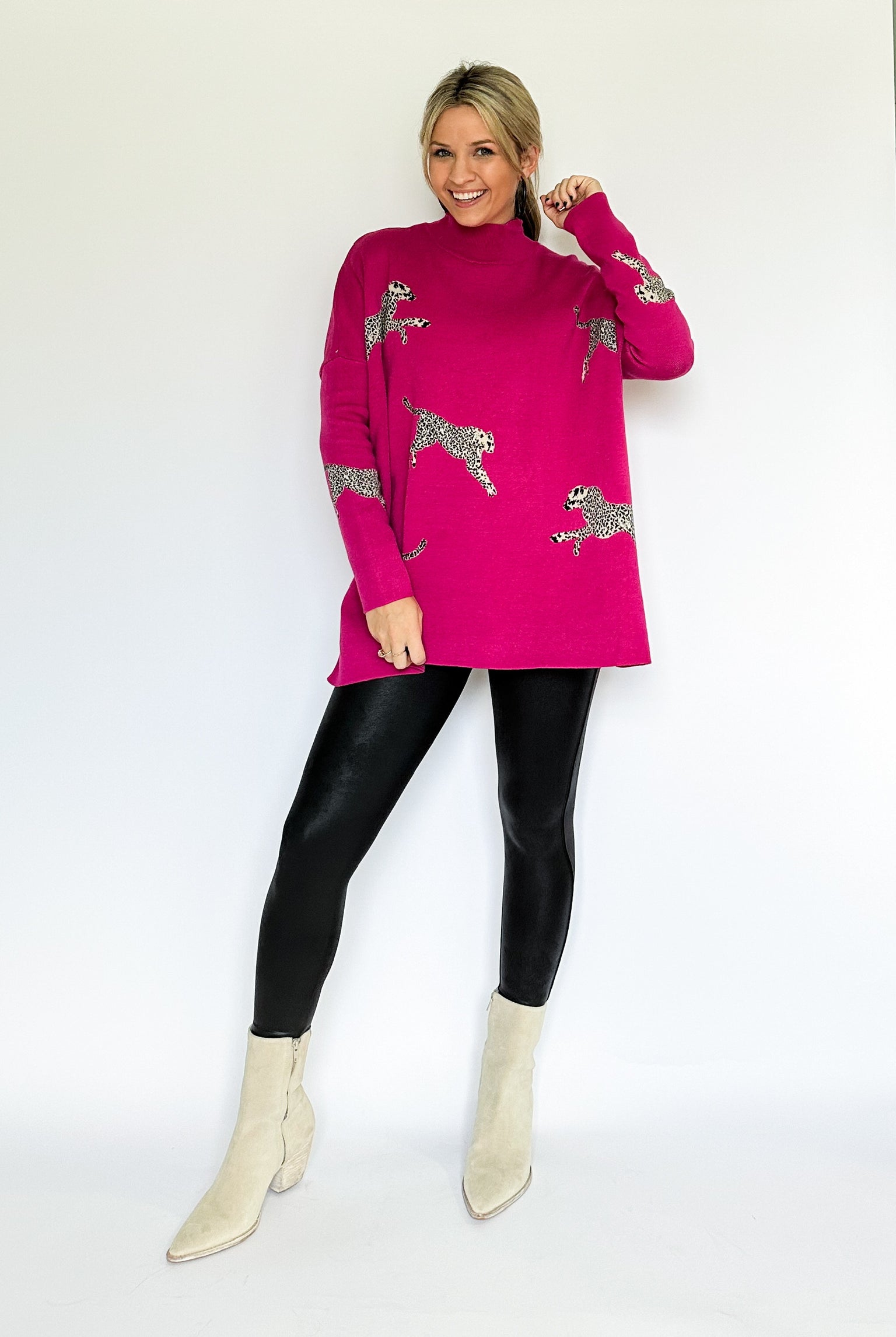 entro leopard hot pink sweater