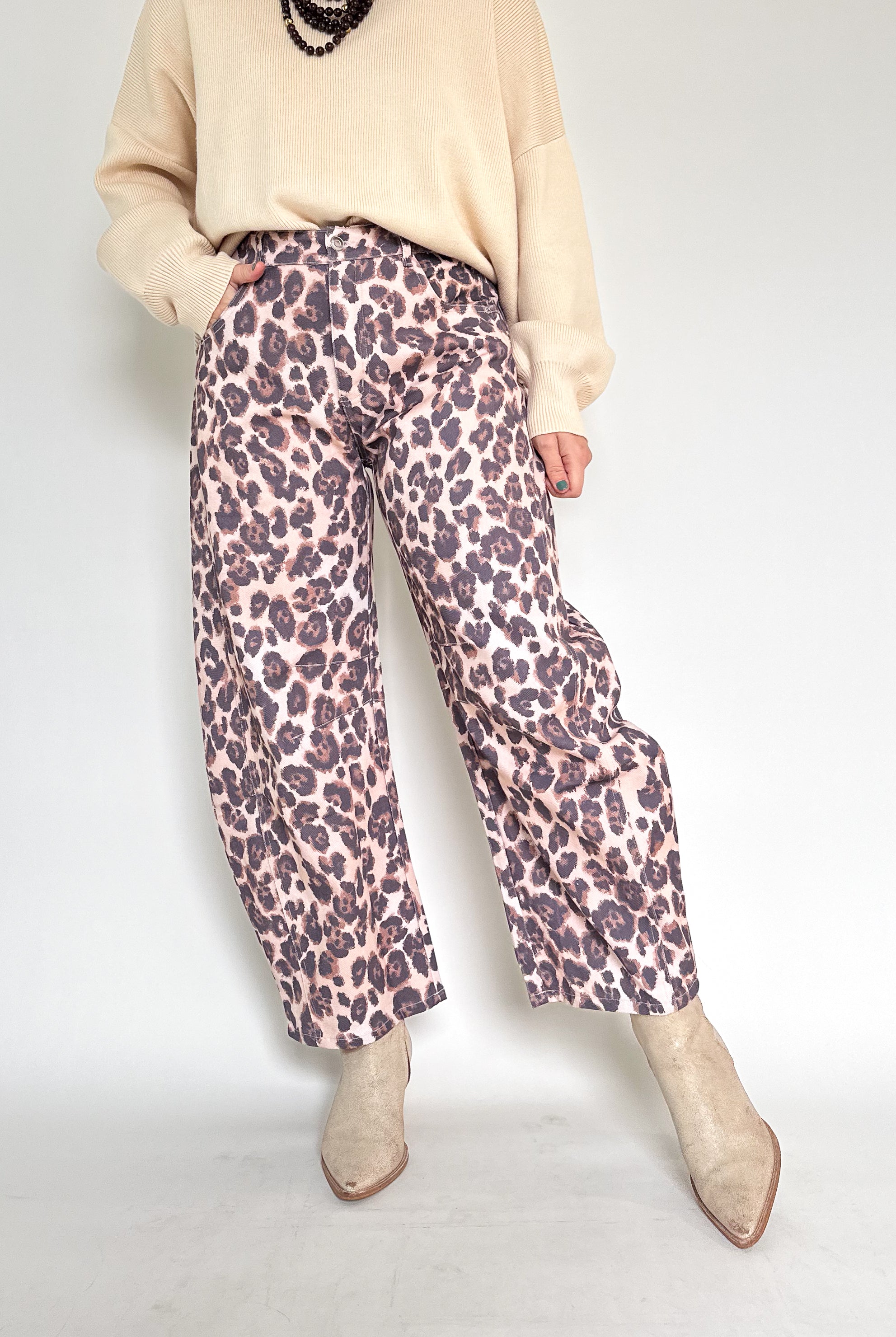 Leopard Denim Barrel Jean By Karlie