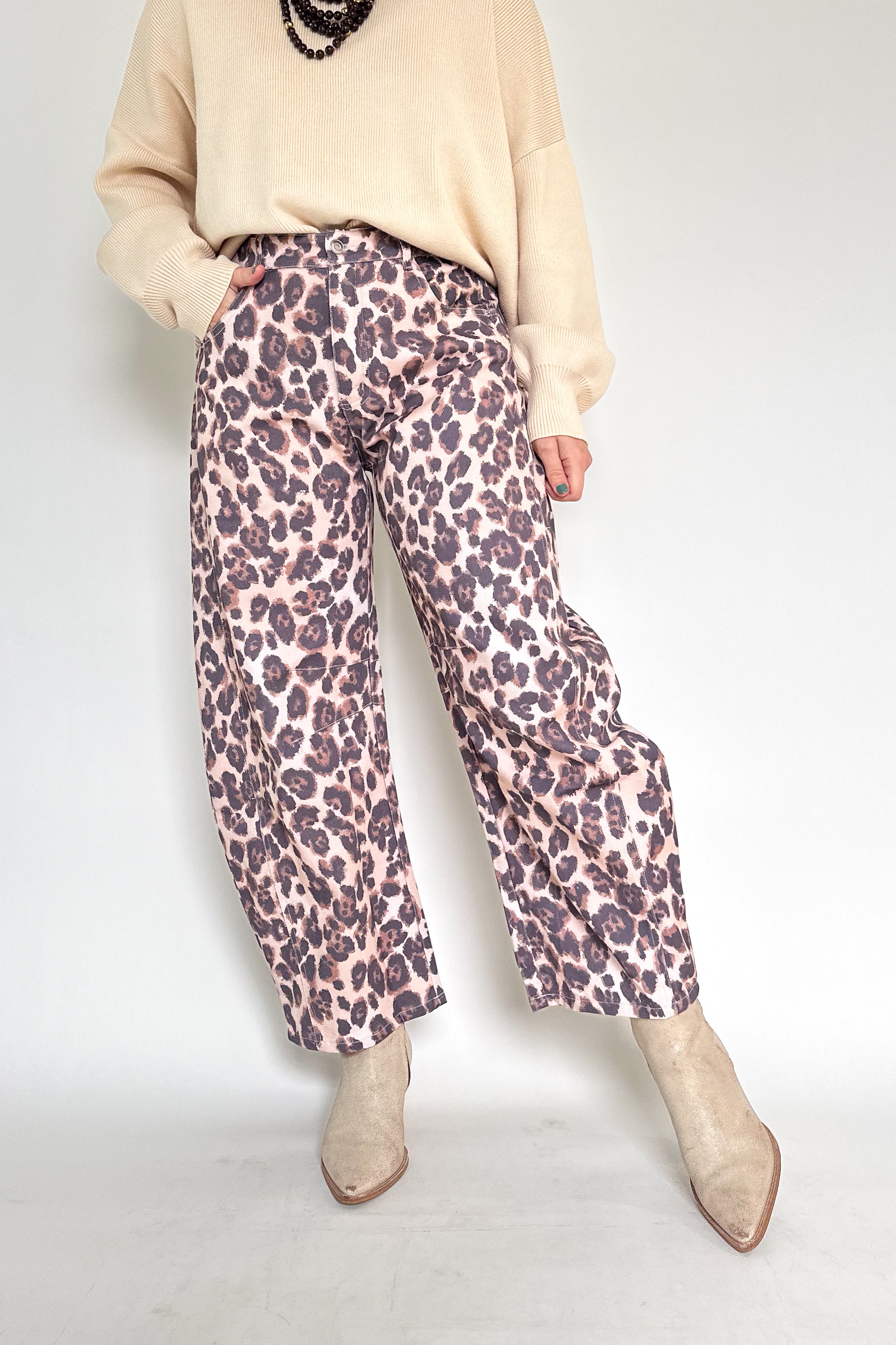Leopard Denim Barrel Jean By Karlie