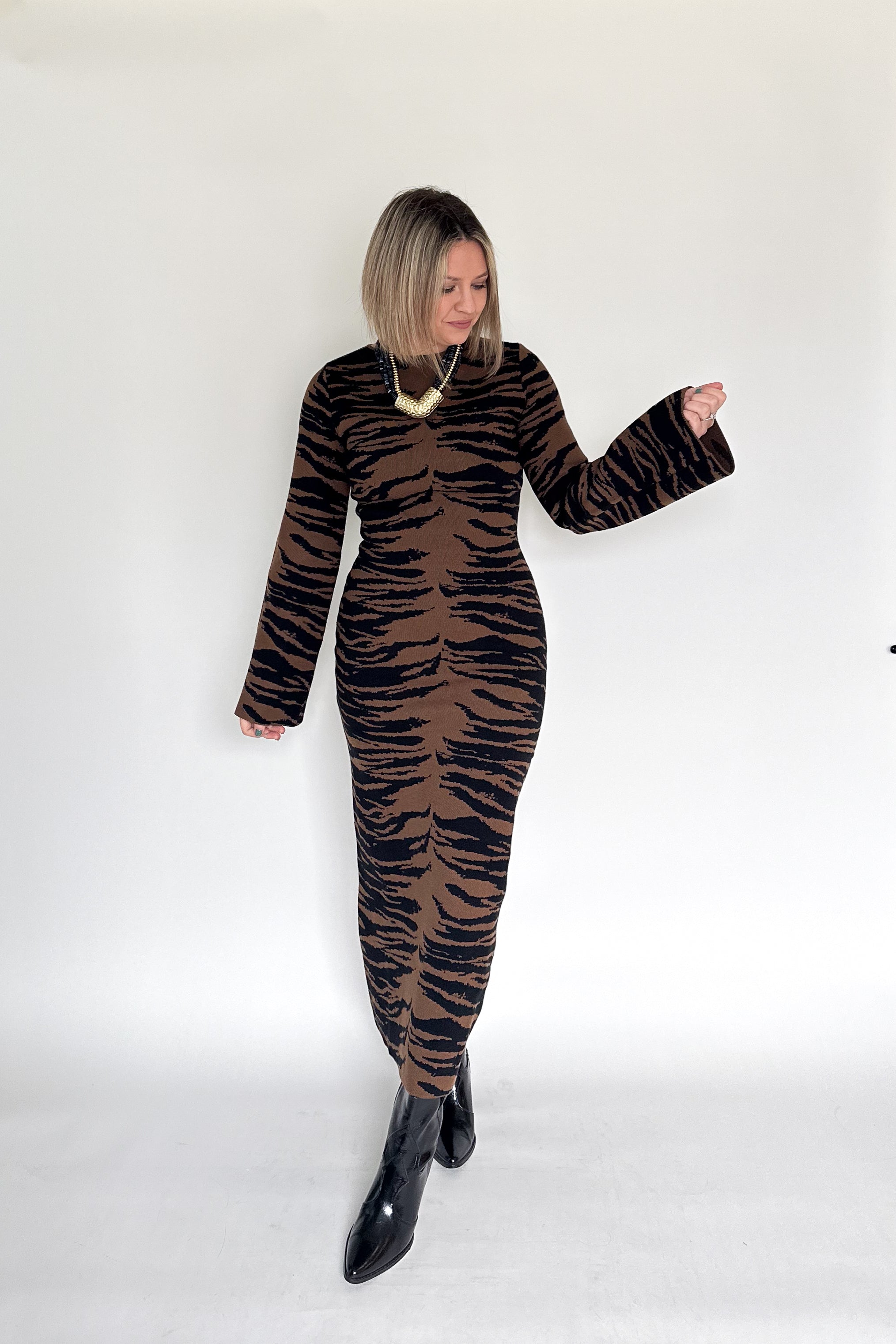 sofie the label zebra sweater dress maxi