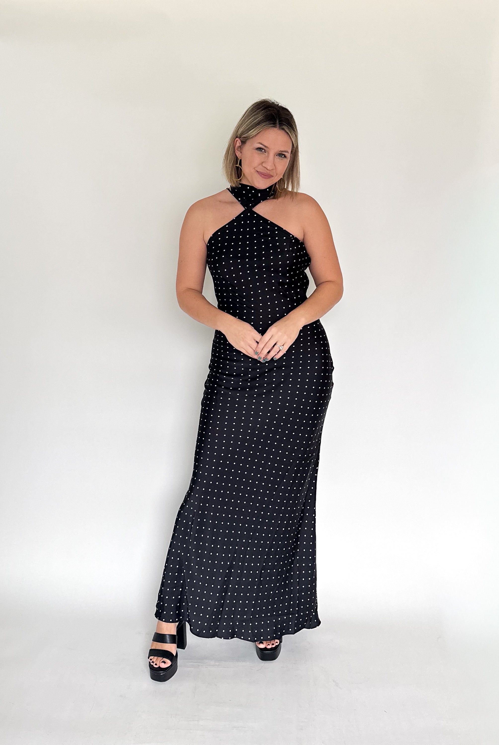 sofie the label black & white polka dot maxi dress