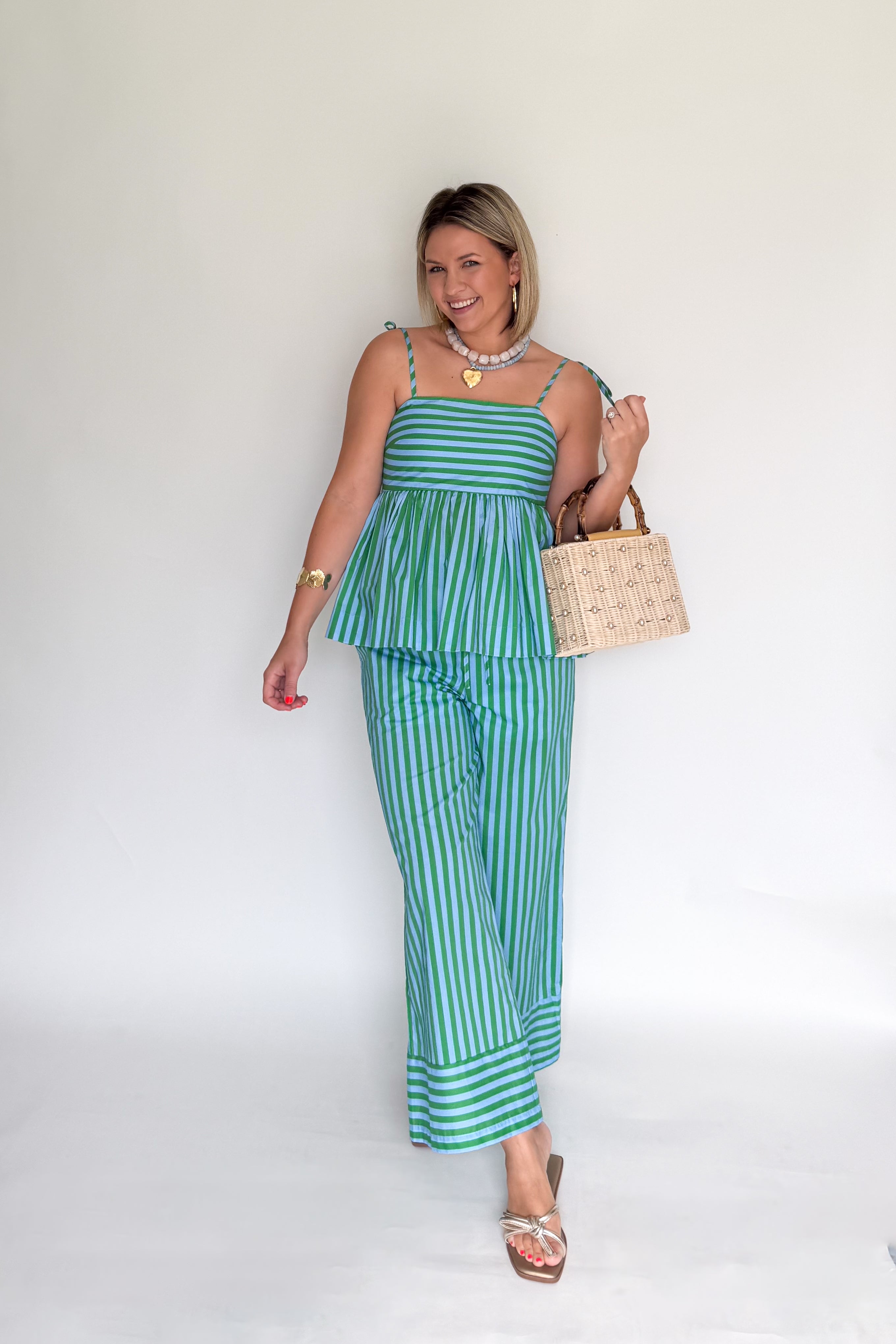 entro blue & green stripe set