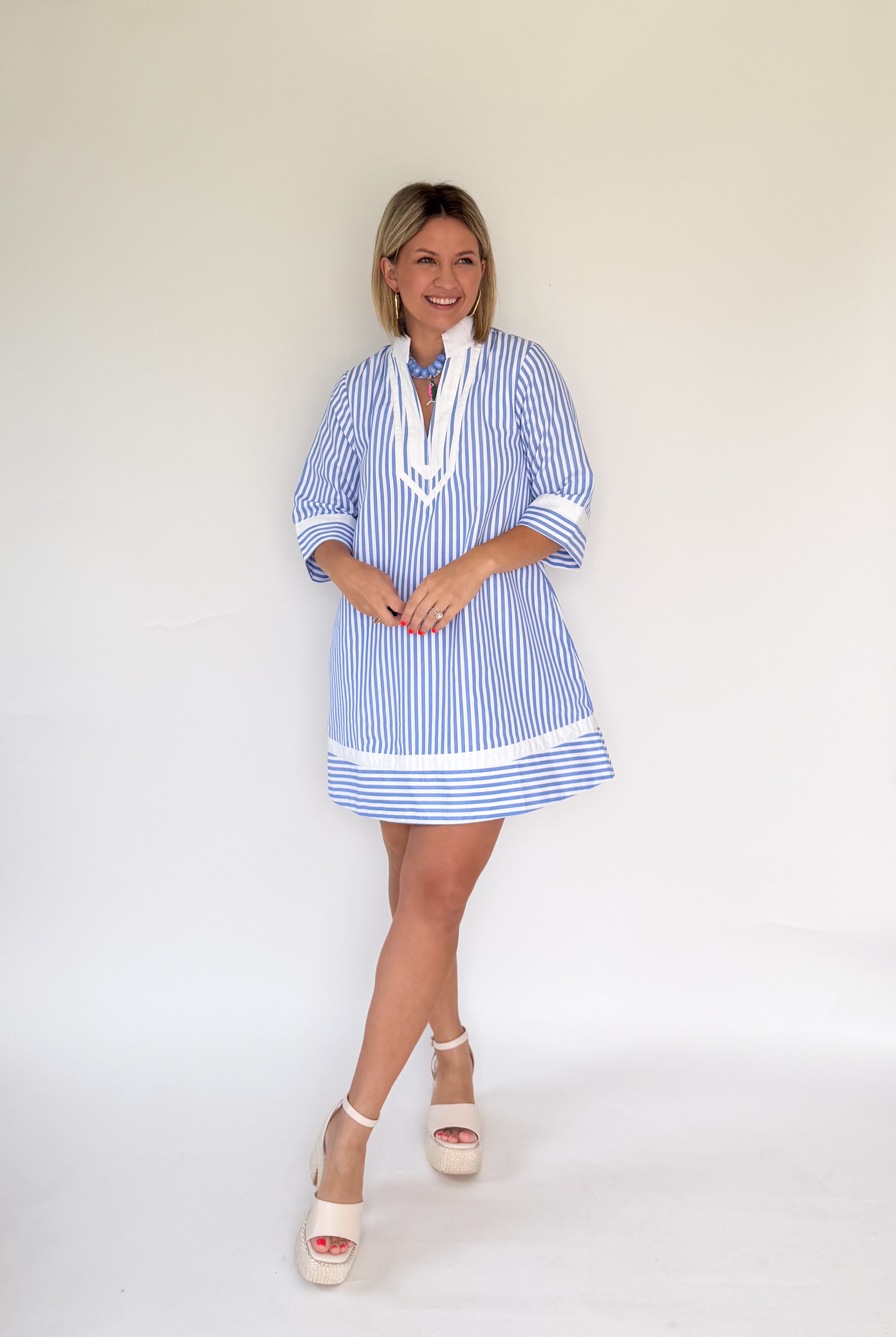entro blue & white stripe mini dress
