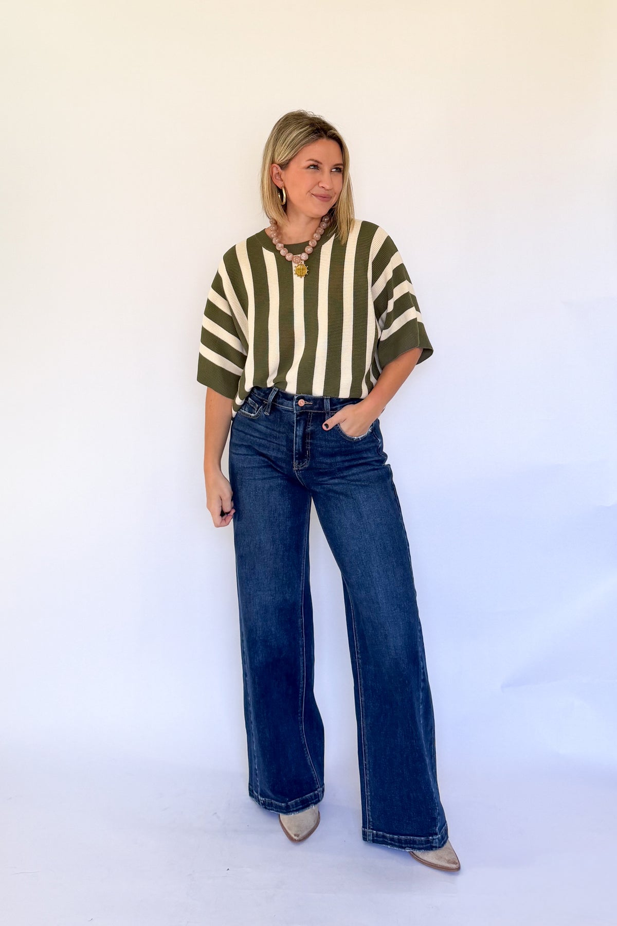 entro olive & ivory stripe sweater top