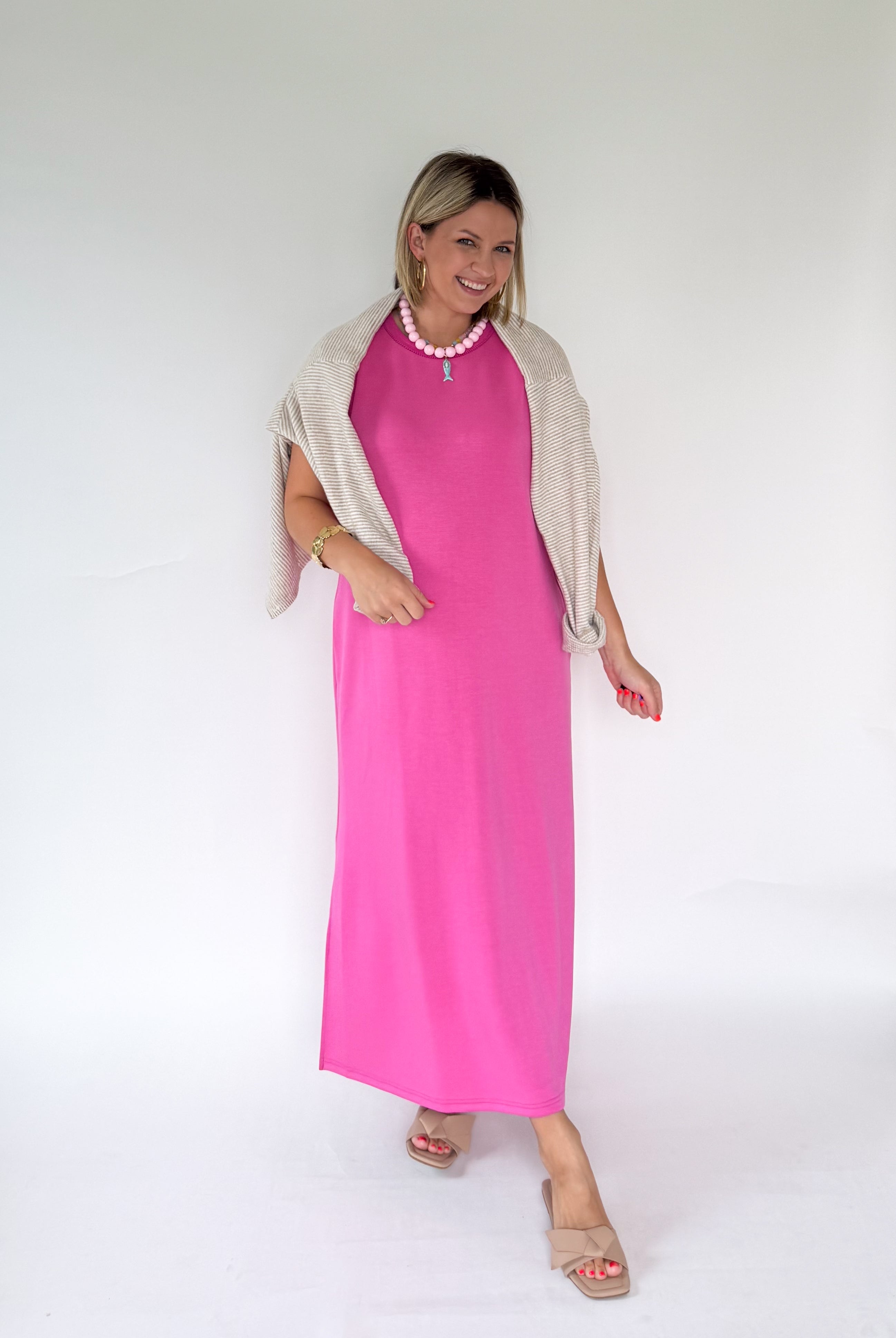 entro hot pink maxi dress scuba material