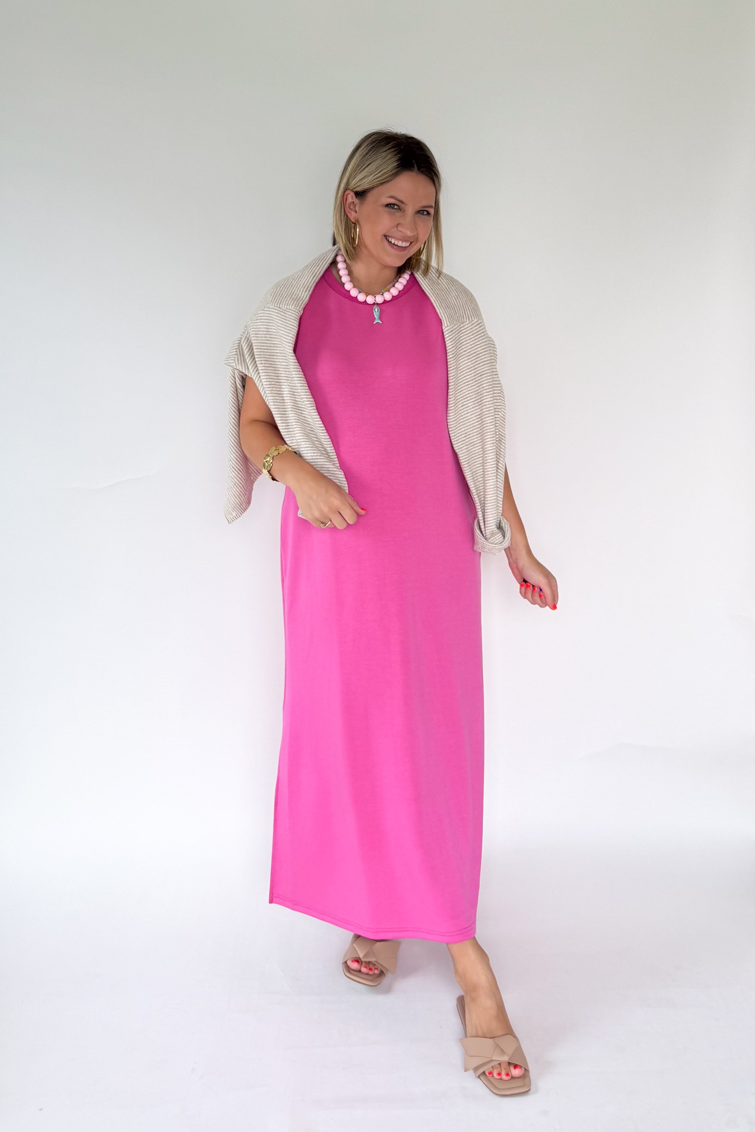 entro hot pink maxi dress scuba material