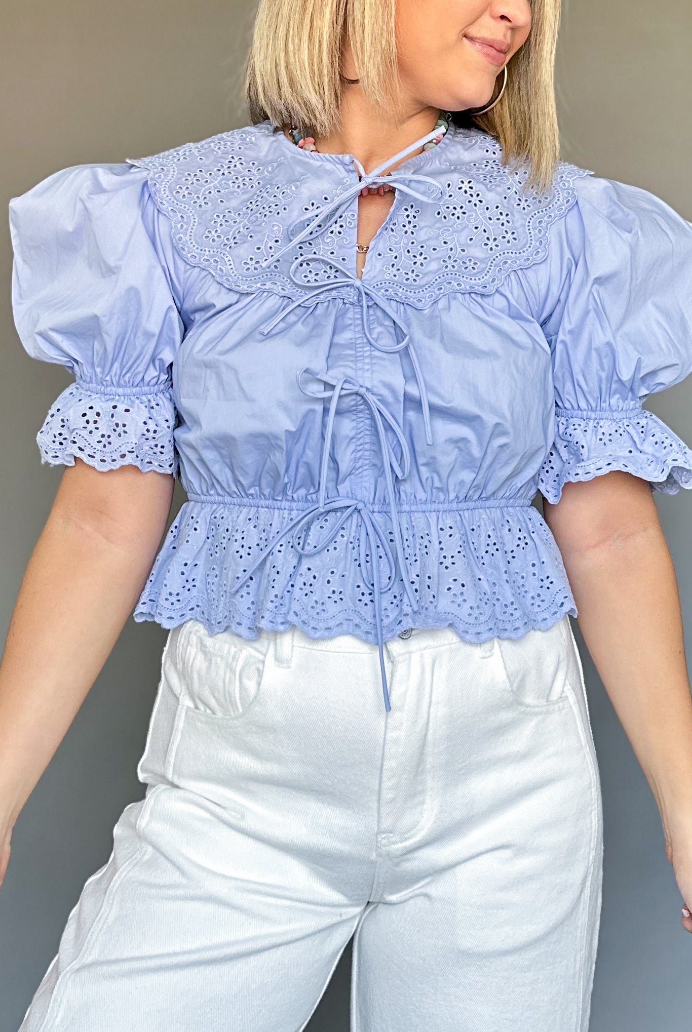 sofie the label periwinkle tie up top