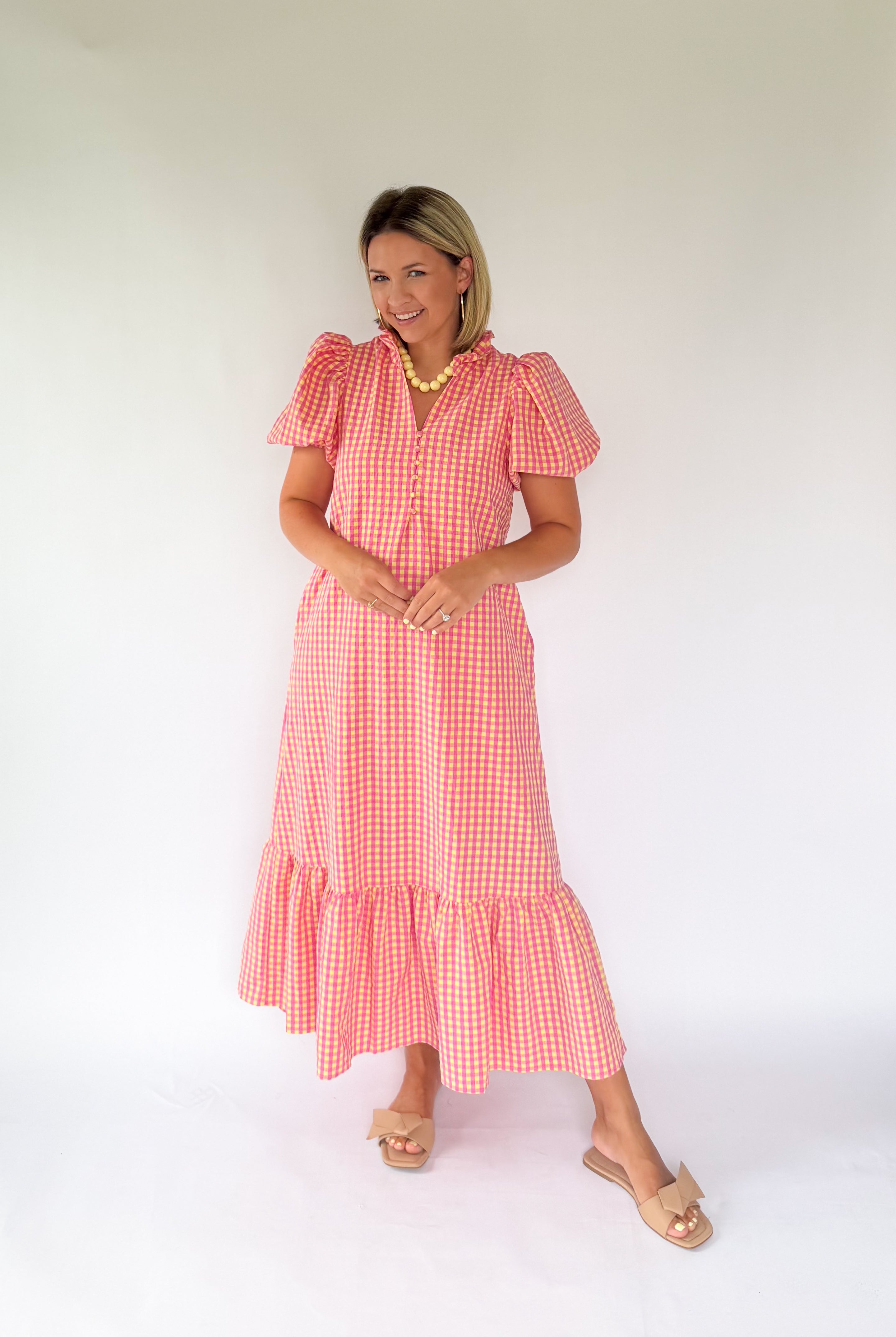 entro butter & hot pink gingham maxi