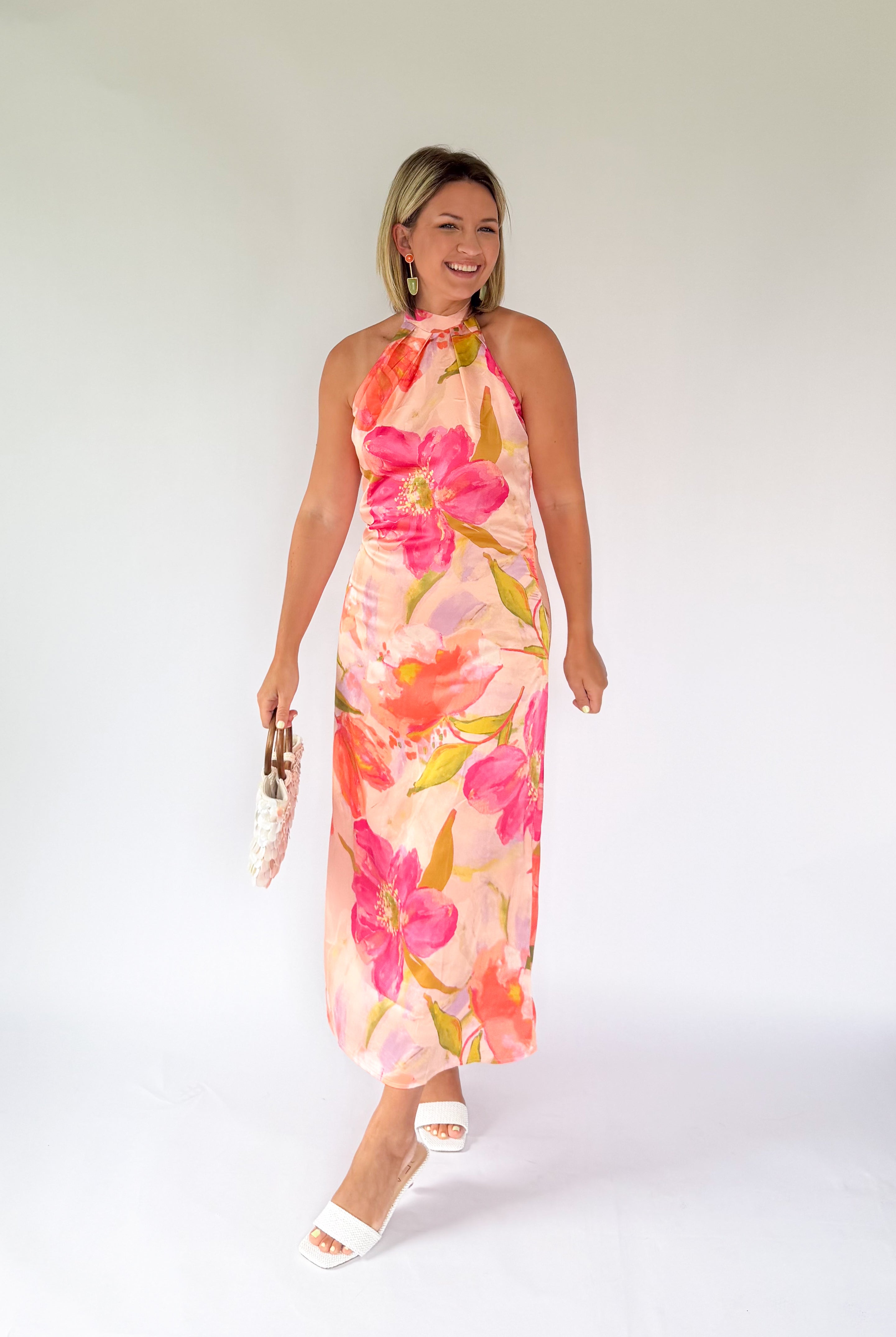 tcec floral halter neck maxi dress