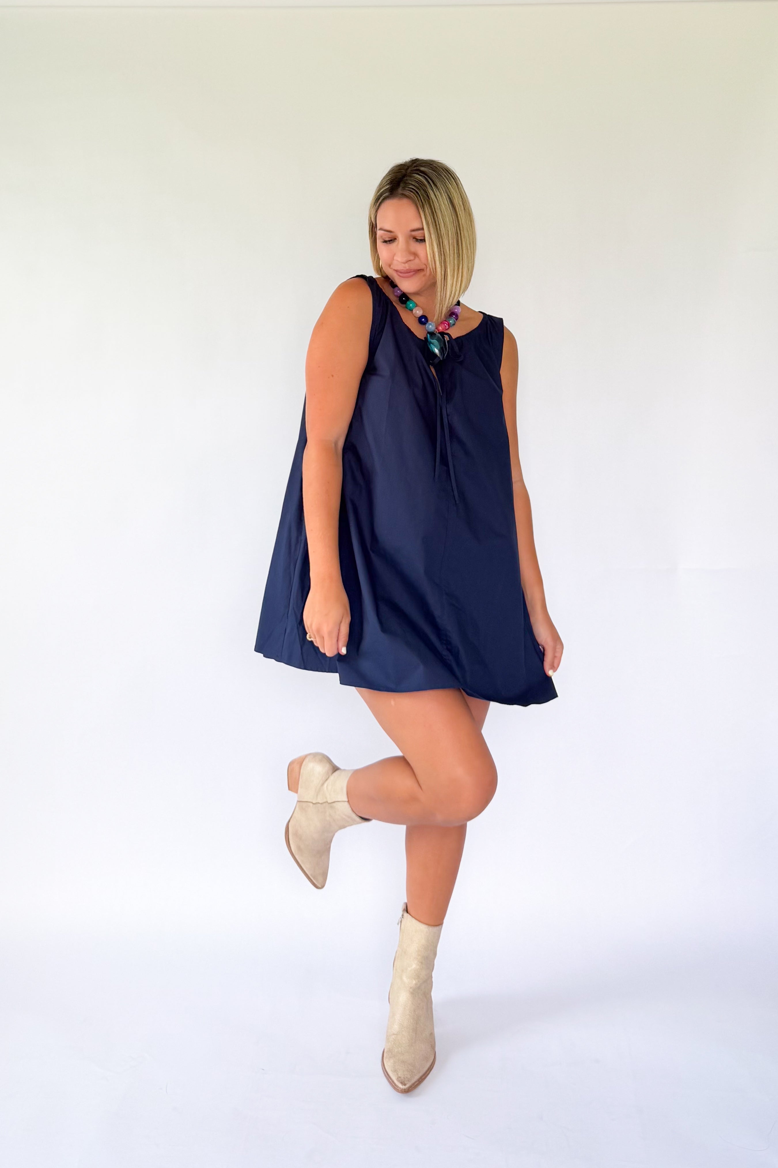 olivaceous navy mini dress