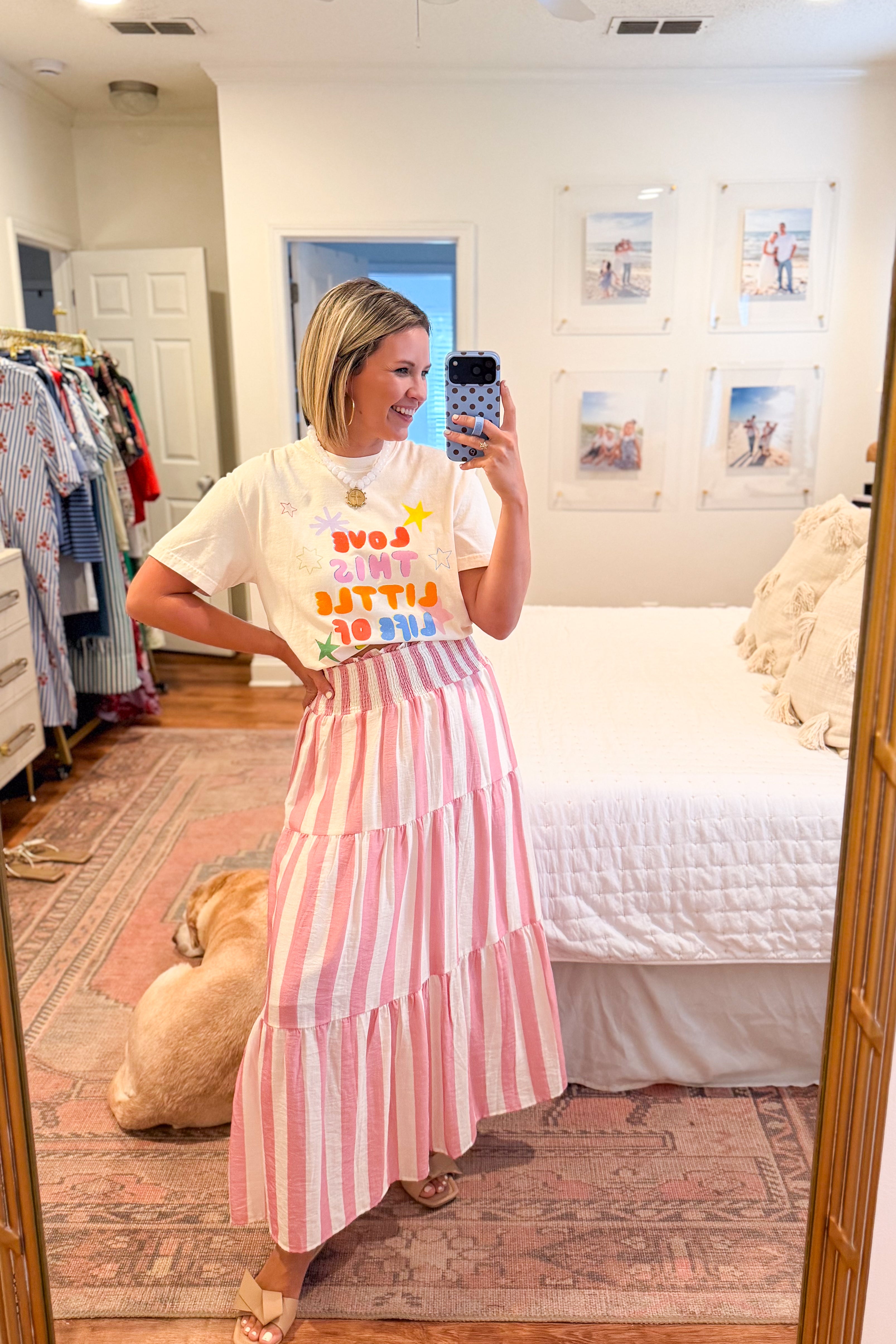 sofie the label pink & white maxi skirt