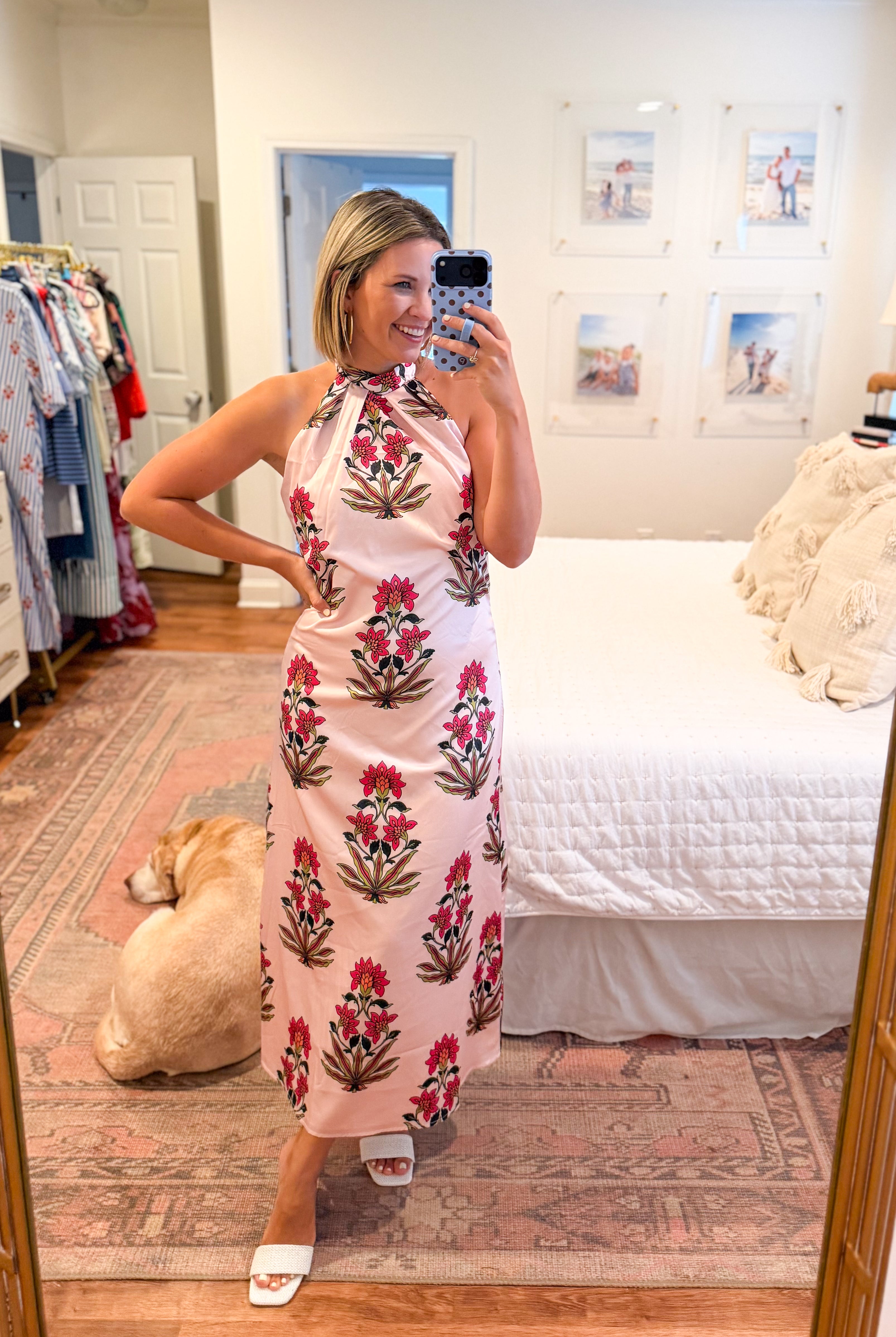 tcec pink halter neck maxi formal dress