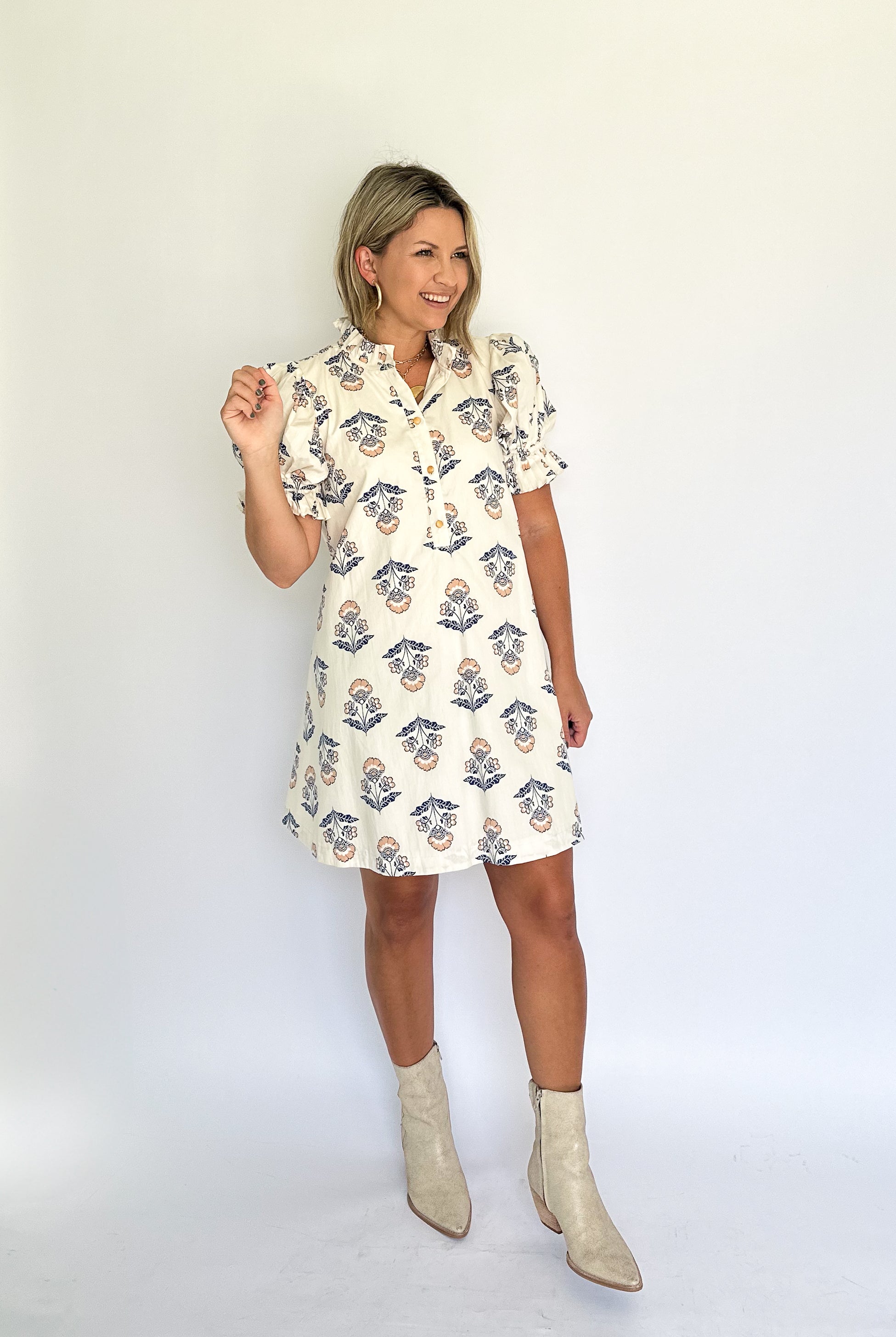 Vintage Floral Pleat Tie Back Dress By Karlie