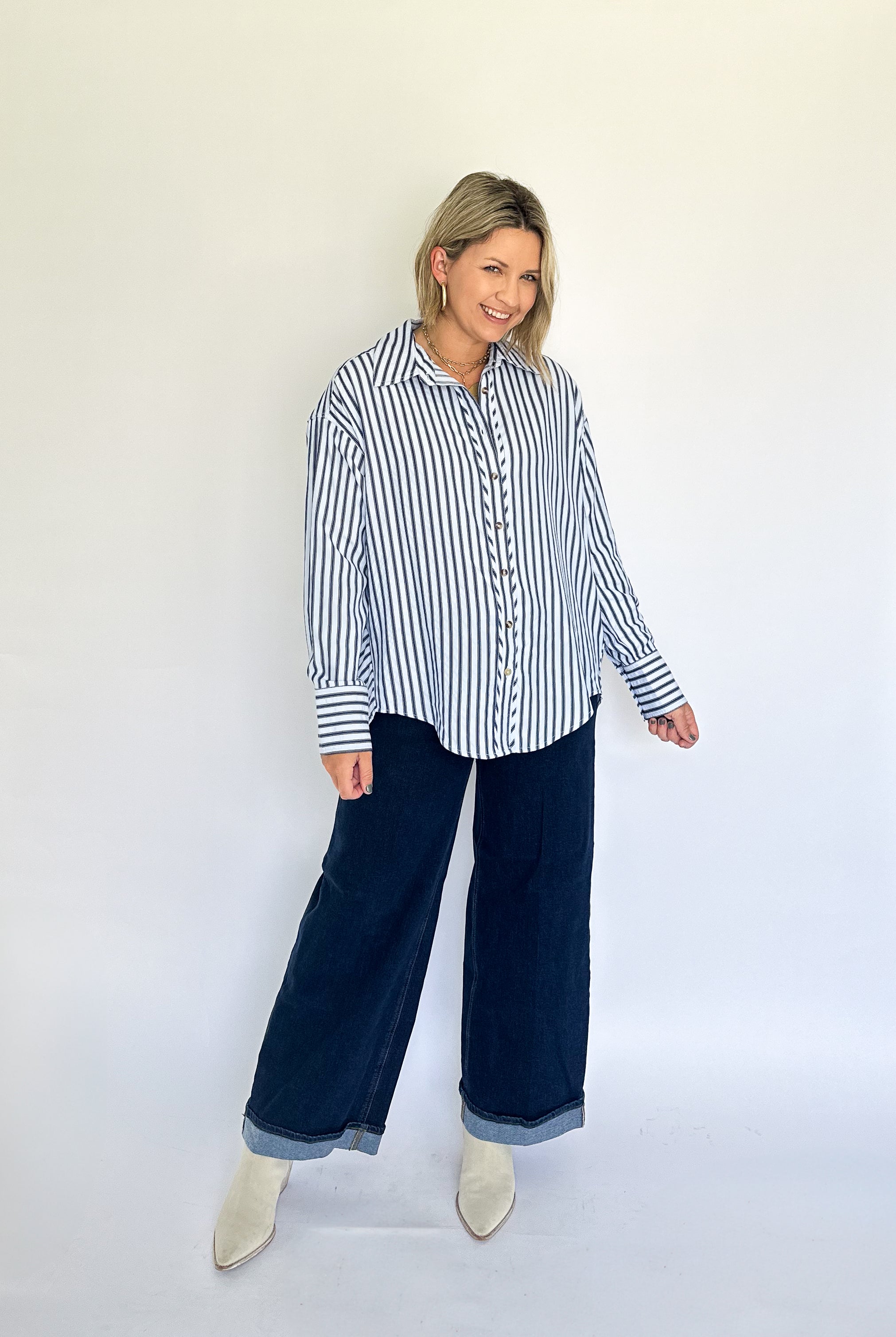 NAVY & BLUE STRIPE BUTTON DOWN