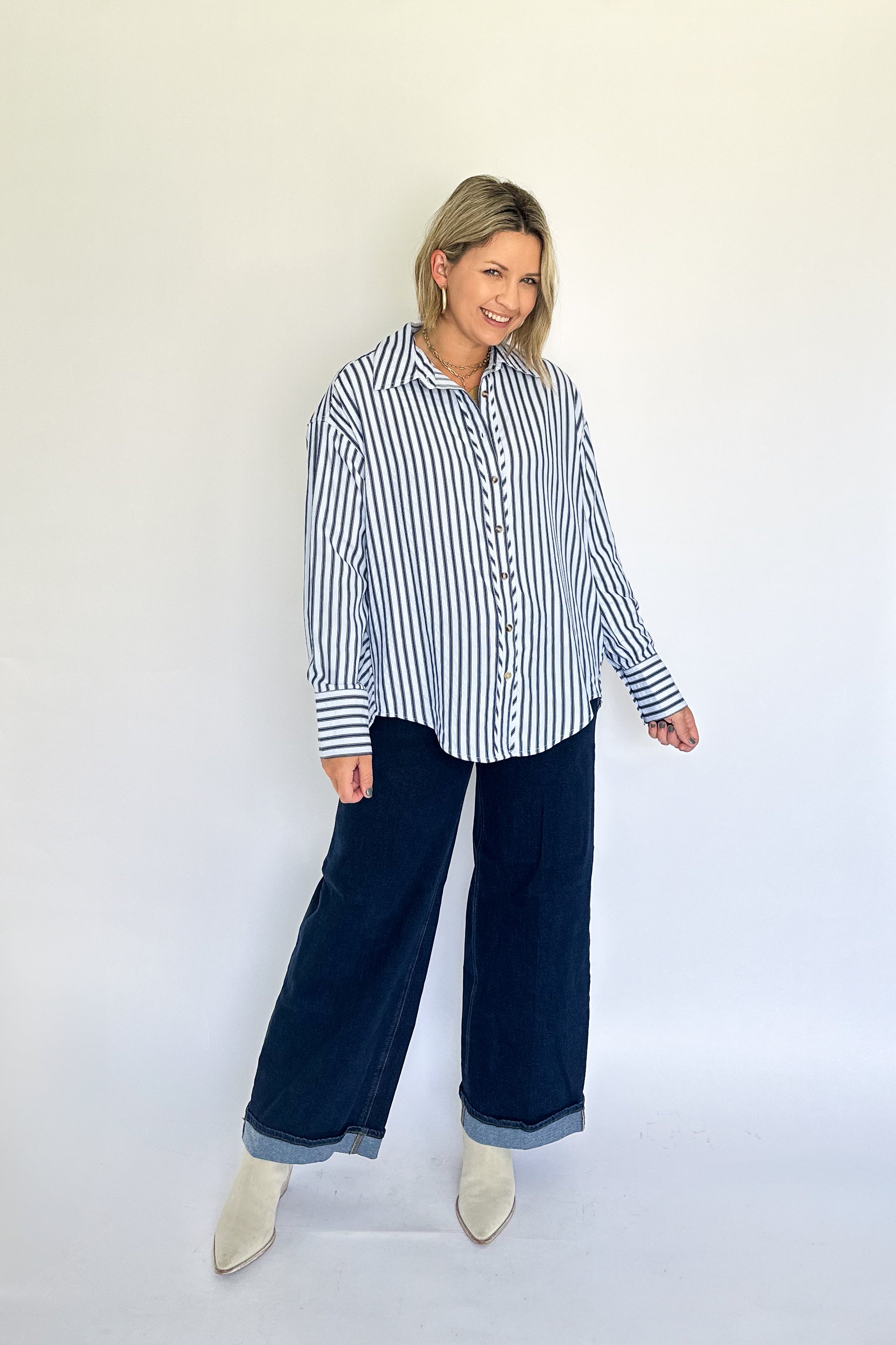 NAVY & BLUE STRIPE BUTTON DOWN